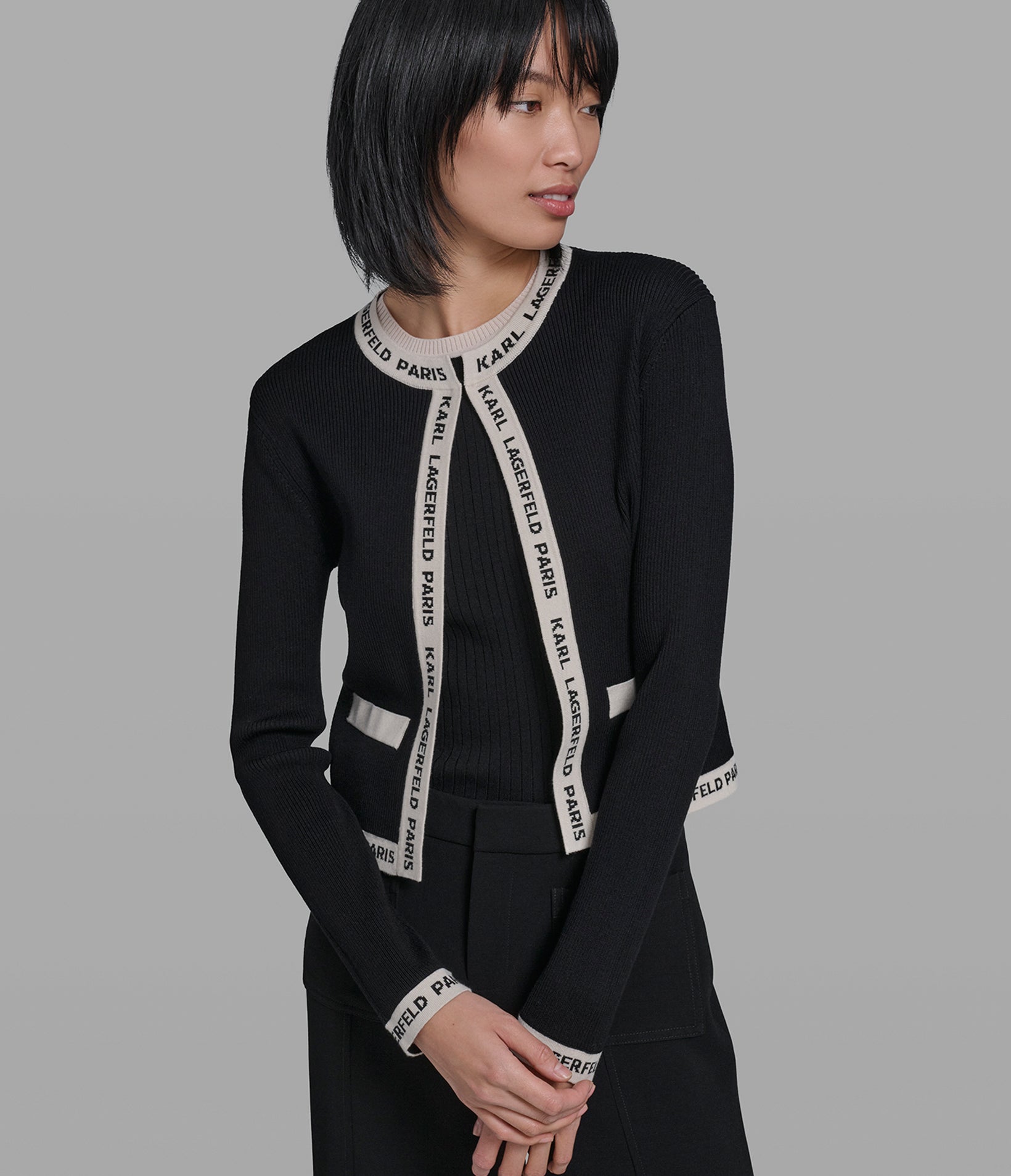 KARL LOGO TRIM CARDIGAN View 1 | New Arrivals KARL LOGO TRIM CARDIGAN View 1 | New Arrivals