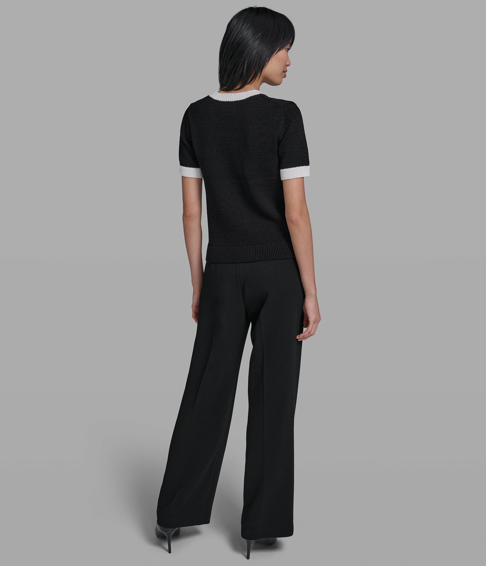 SHORT SLEEVE SWEATER WITH CONTRAST TRIM VIEW 5 | Sweater Shop SHORT SLEEVE SWEATER WITH CONTRAST TRIM VIEW 5 | Sweater Shop