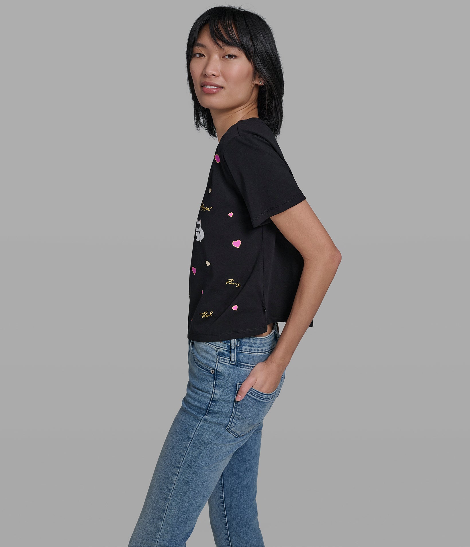 Cotton Jersey Karl And Choupette Hearts Tee | Tees & Tanks | Karl
