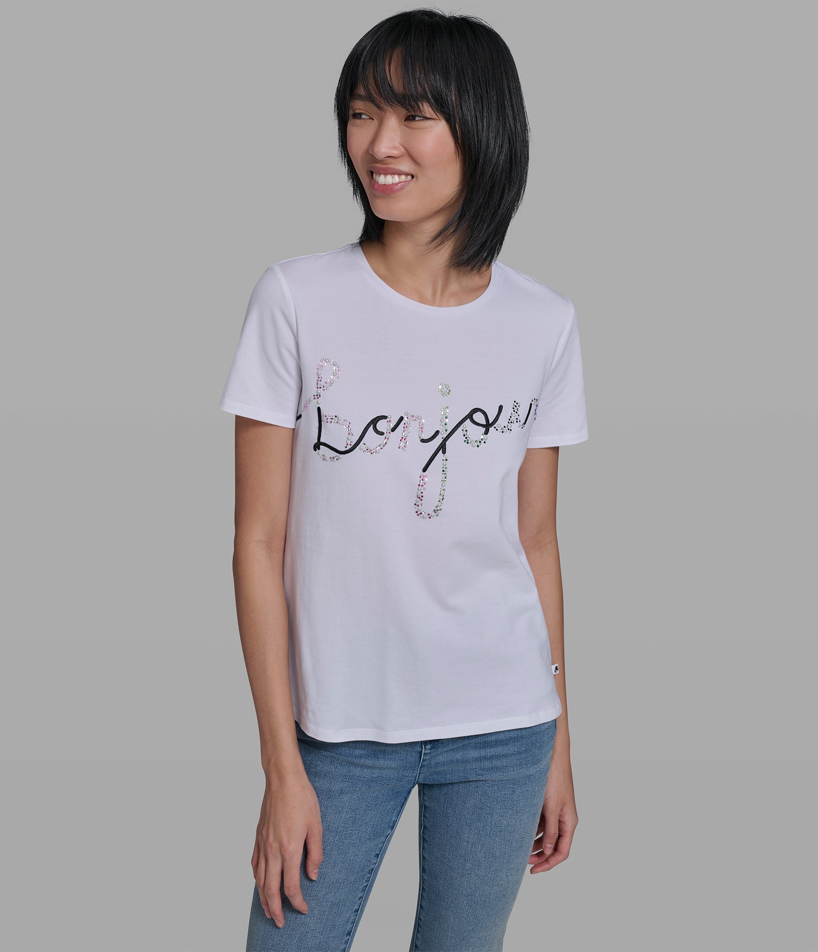 EMBELLISHED BONJOUR GRAPHIC TEE View 1 | Women's Tees & Tanks EMBELLISHED BONJOUR GRAPHIC TEE View 1 | Women's Tees & Tanks