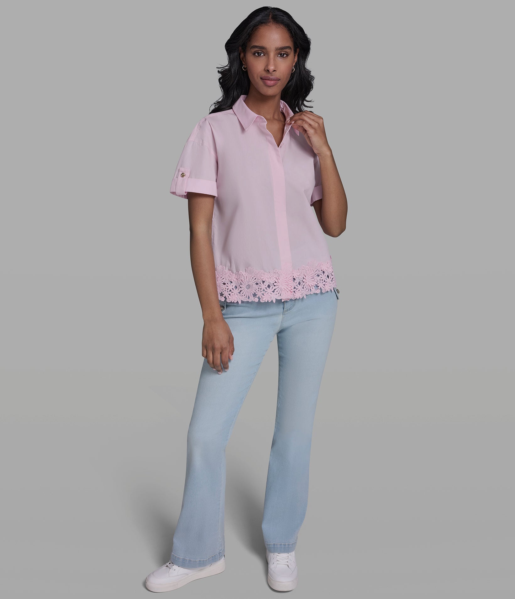 COTTON-POPLIN LACE TRIM SHIRT VIEW 4 COTTON-POPLIN LACE TRIM SHIRT VIEW 4
