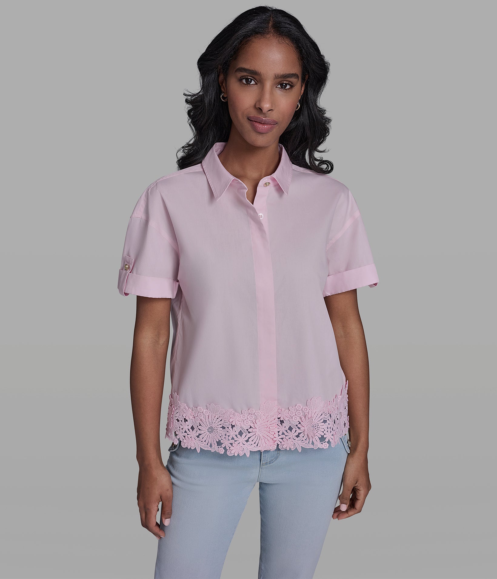 COTTON-POPLIN LACE TRIM SHIRT View 1 | Women's Tops & Sweaters COTTON-POPLIN LACE TRIM SHIRT View 1 | Women's Tops & Sweaters