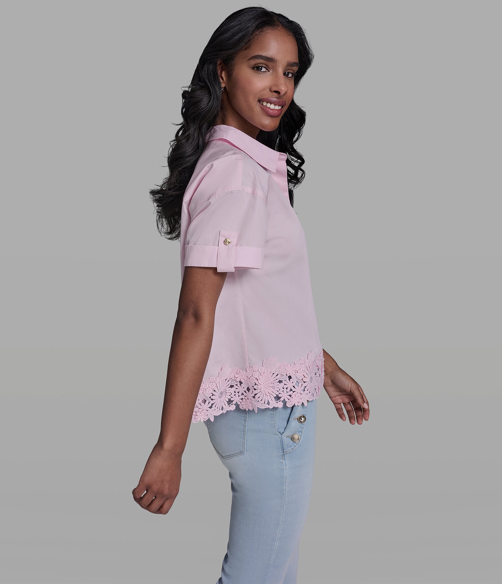 COTTON-POPLIN LACE TRIM SHIRT VIEW 3 COTTON-POPLIN LACE TRIM SHIRT VIEW 3