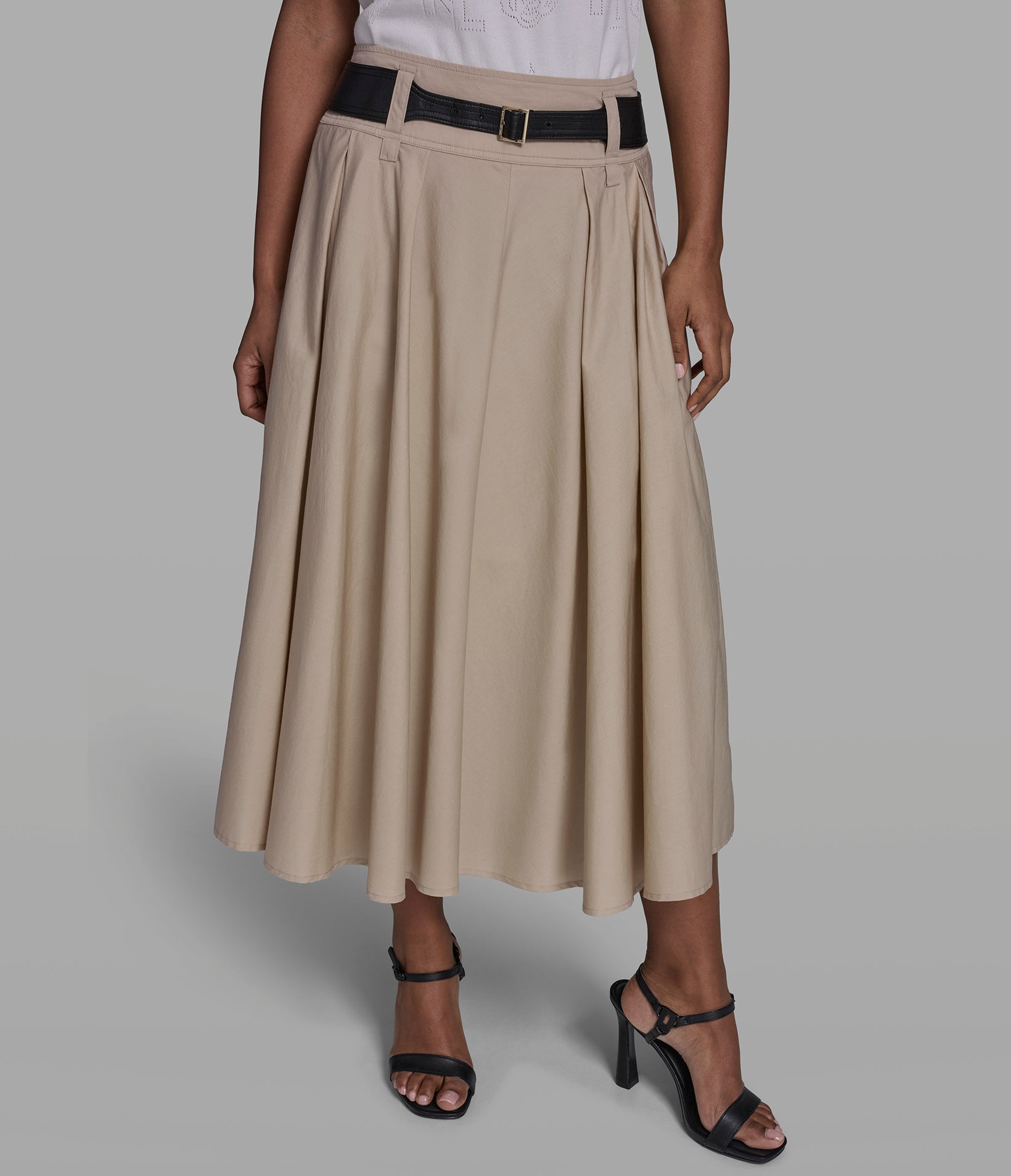 BELTED POPLIN MIDI SKIRT VIEW 3 BELTED POPLIN MIDI SKIRT VIEW 3