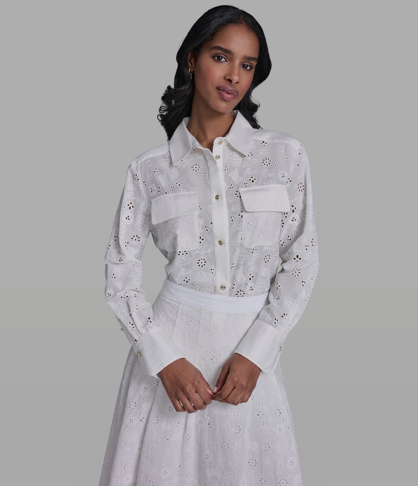 COTTON LOGO EYELET SHIRT View 1 | Women's Clothing COTTON LOGO EYELET SHIRT View 1 | Women's Clothing