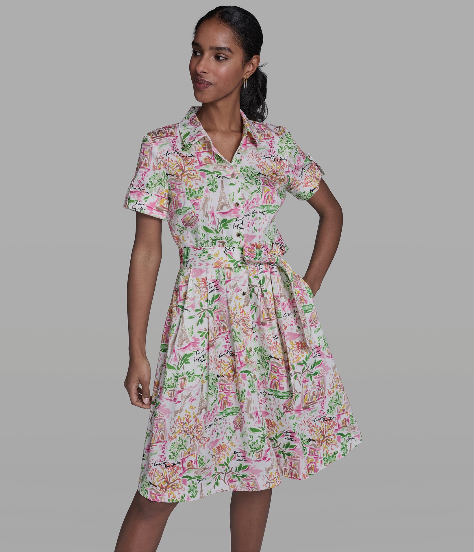 SHORT SLEEVE PLEATED SHIRT DRESS VIEW 4 SHORT SLEEVE PLEATED SHIRT DRESS VIEW 4