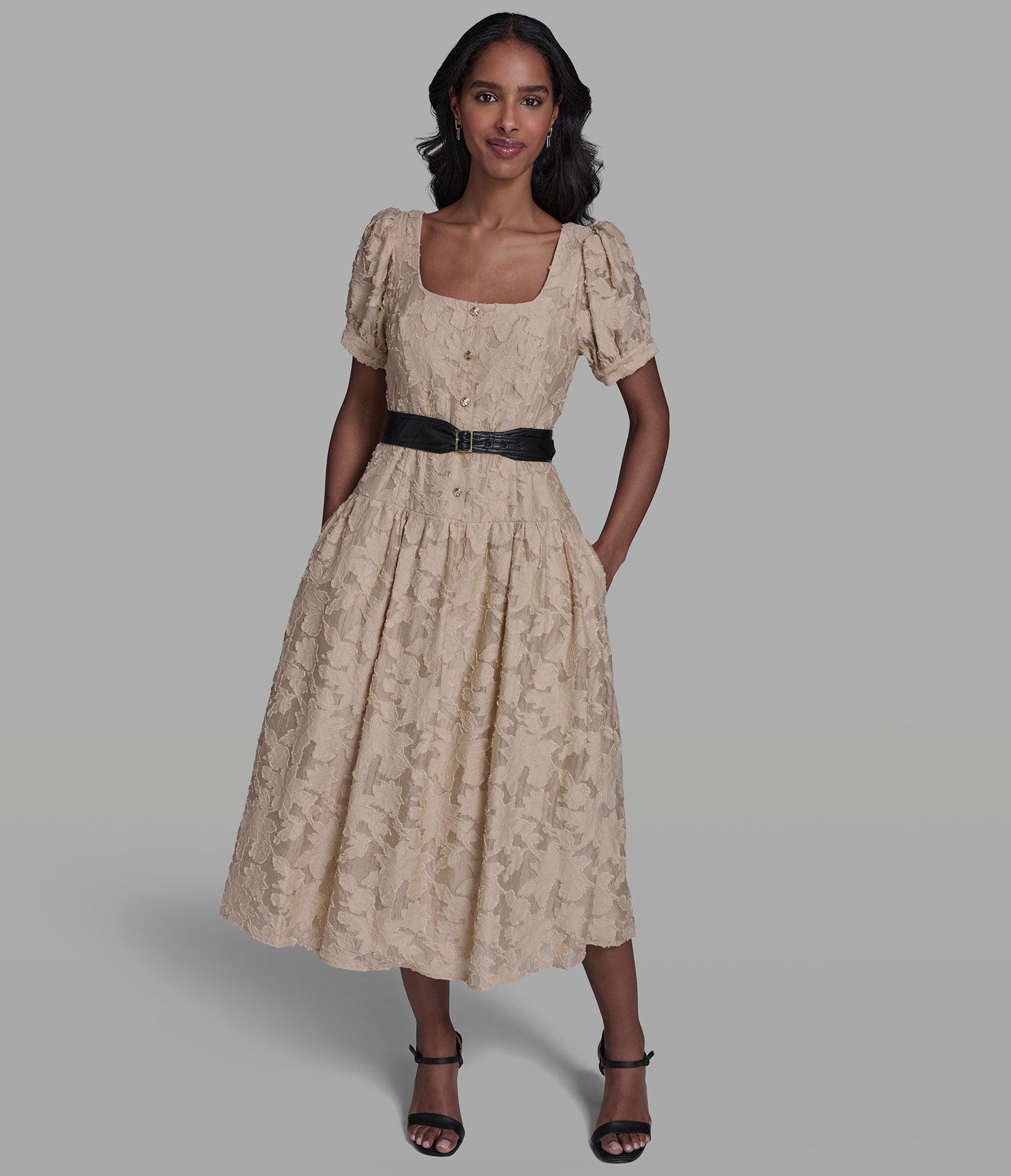 LACE BELTED PUFF SLEEVE DRESS VIEW 4 | Women's Spring Collection LACE BELTED PUFF SLEEVE DRESS VIEW 4 | Women's Spring Collection