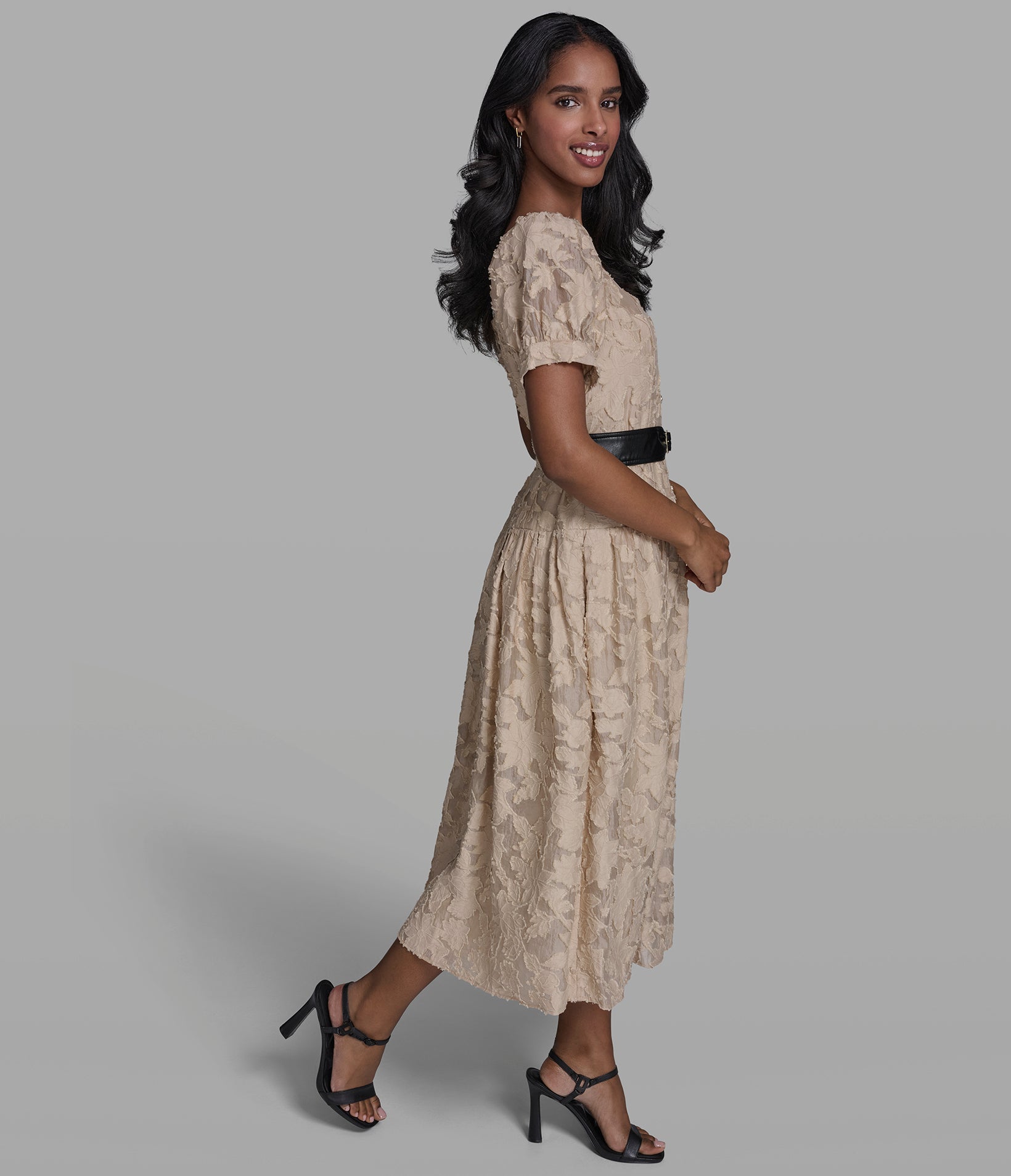LACE BELTED PUFF SLEEVE DRESS VIEW 3 | Women's Spring Collection LACE BELTED PUFF SLEEVE DRESS VIEW 3 | Women's Spring Collection