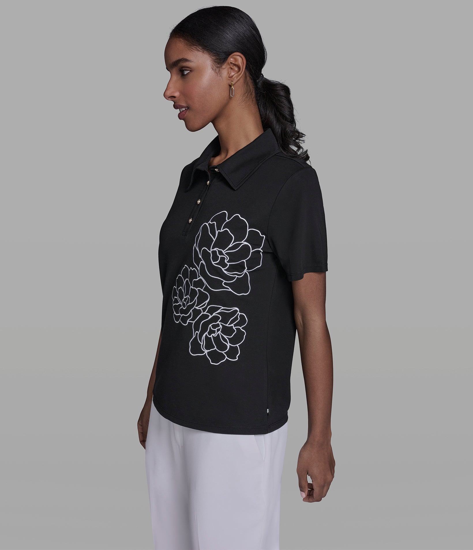 SHORT SLEEVE FLORAL KNIT POLO VIEW 3 | Women's Tops & Sweaters SHORT SLEEVE FLORAL KNIT POLO VIEW 3 | Women's Tops & Sweaters