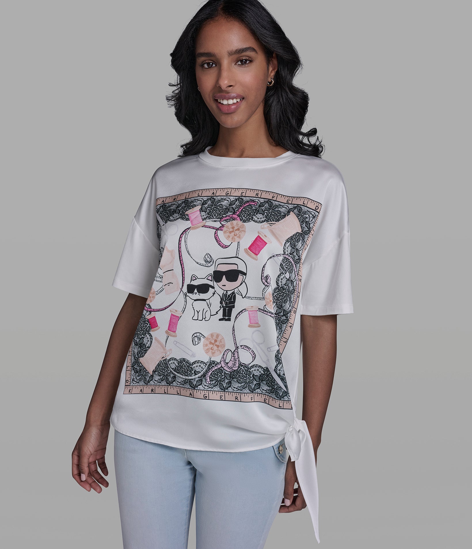 Cotton And Modal Karl Et Choupette Side Tie Tee | Sweaters & Tops