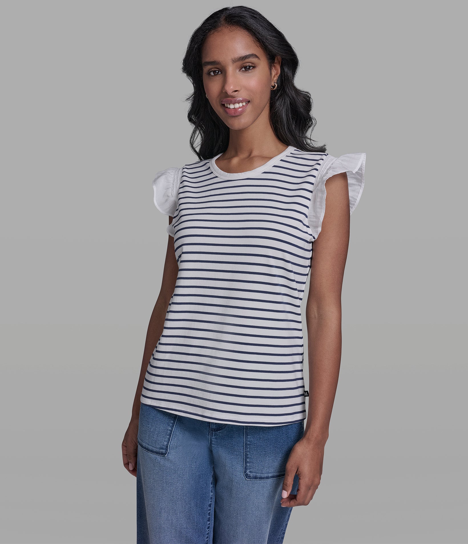 STRIPE RUFFLE KNIT TANK View 1 | Women's Tees & Tanks STRIPE RUFFLE KNIT TANK View 1 | Women's Tees & Tanks