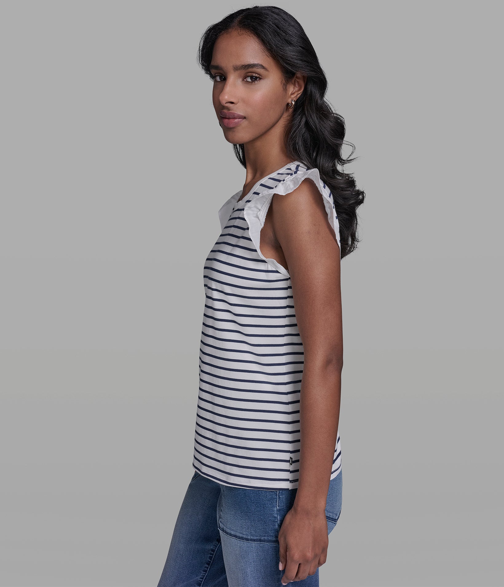 STRIPE RUFFLE KNIT TANK VIEW 3 STRIPE RUFFLE KNIT TANK VIEW 3