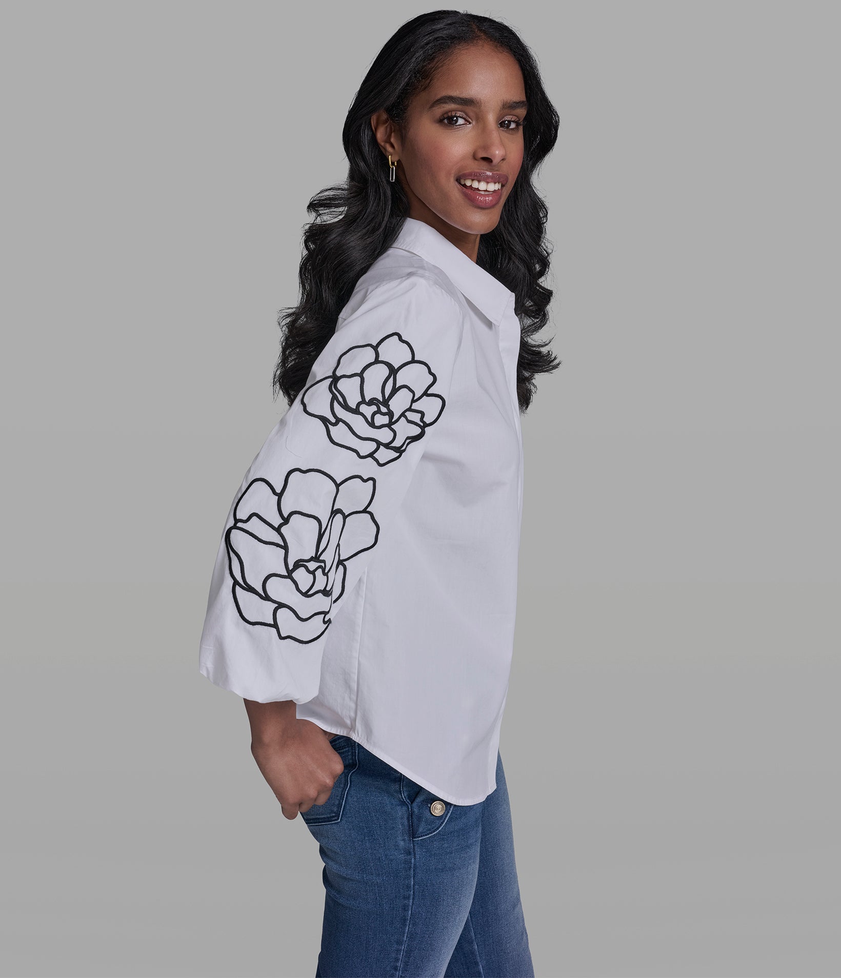 FLORAL EMBROIDERED SLEEVE SHIRT VIEW 3 | Women's Tops & Sweaters FLORAL EMBROIDERED SLEEVE SHIRT VIEW 3 | Women's Tops & Sweaters