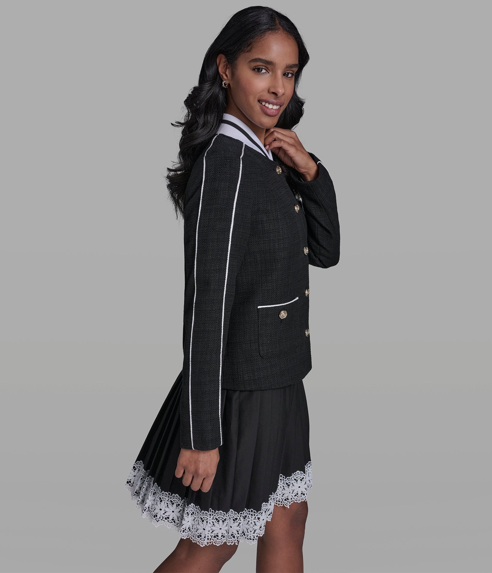 TWEED JACKET VARSITY WITH PIPING VIEW 3 | Women's Clothing TWEED JACKET VARSITY WITH PIPING VIEW 3 | Women's Clothing