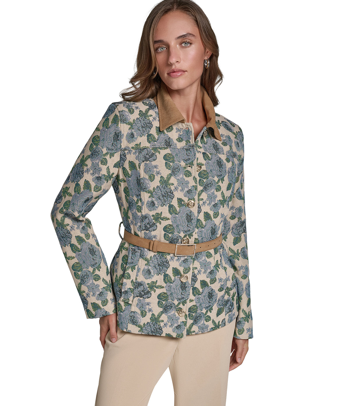 FLORAL BELTED BLAZER VIEW 1 FLORAL BELTED BLAZER VIEW 1