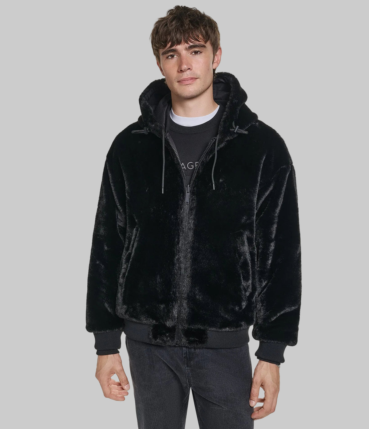 REVERSIBLE HOODED FAUX FUR JACKET VIEW 2 REVERSIBLE HOODED FAUX FUR JACKET VIEW 2