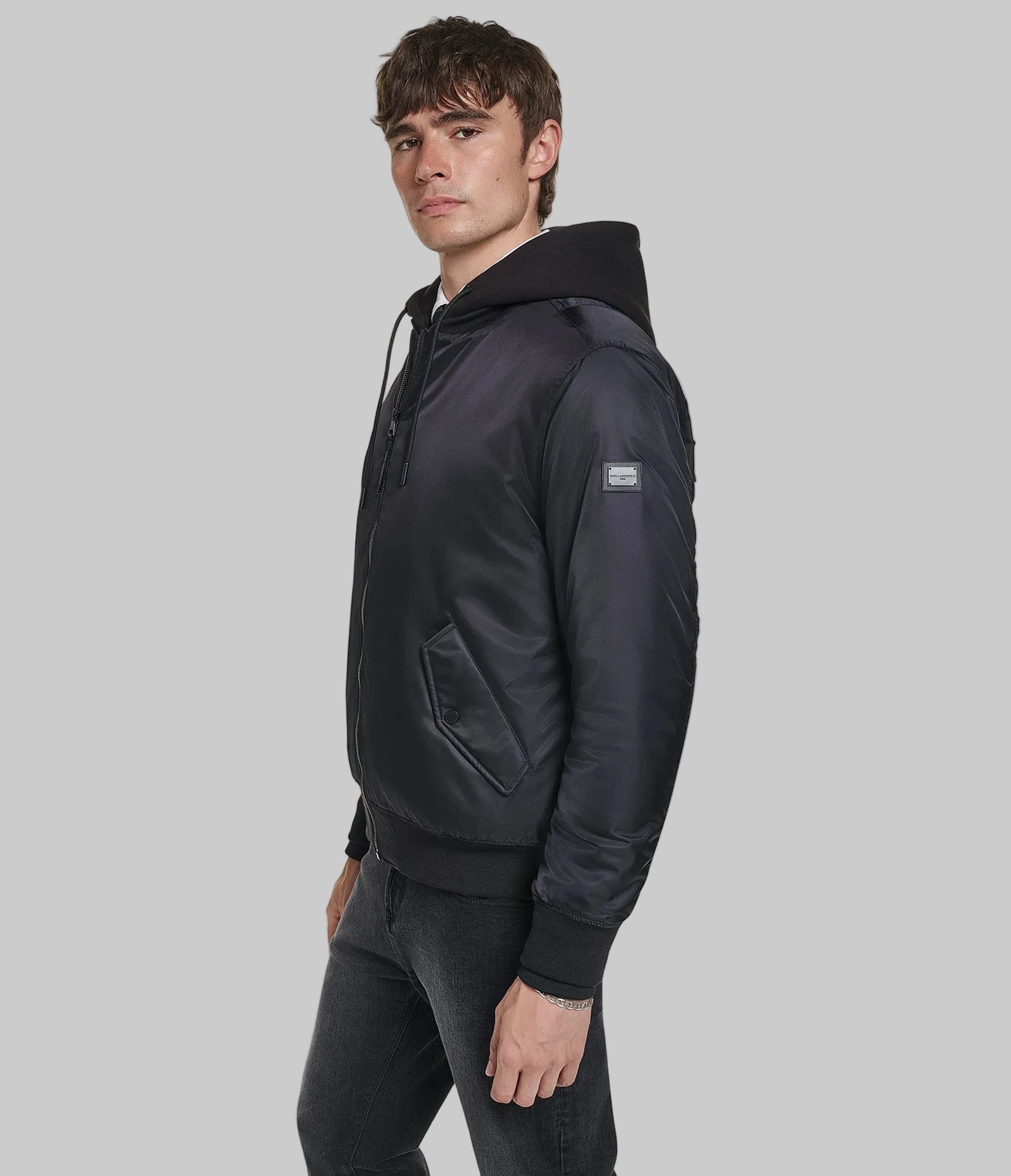 NYLON BOMBER WITH SIGNATURE ON BACK WITH HOOD VIEW 3 NYLON BOMBER WITH SIGNATURE ON BACK WITH HOOD VIEW 3