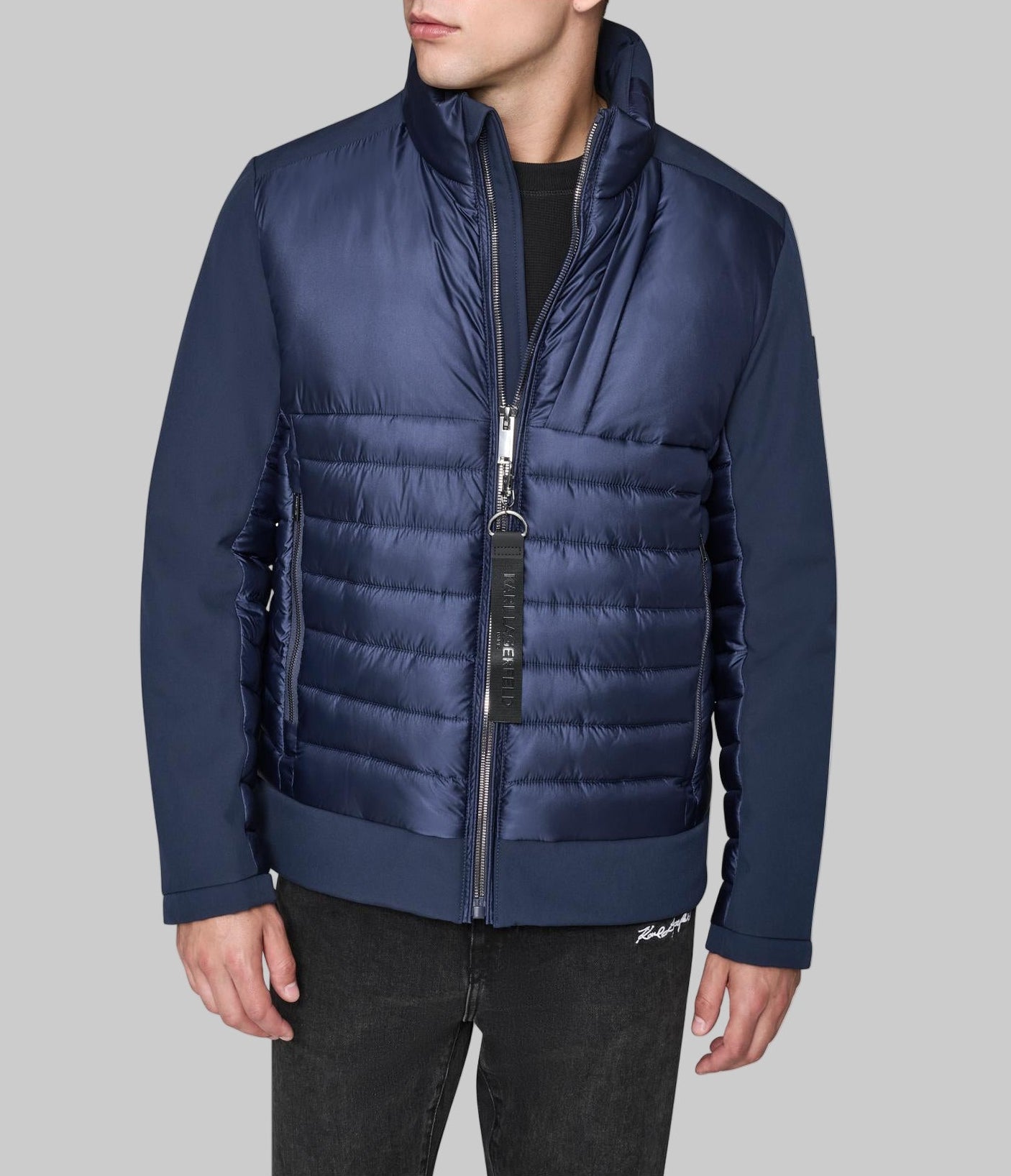 STAND COLLAR MIXED MEDIA PUFFER View 1 | Men's Clothing STAND COLLAR MIXED MEDIA PUFFER View 1 | Men's Clothing