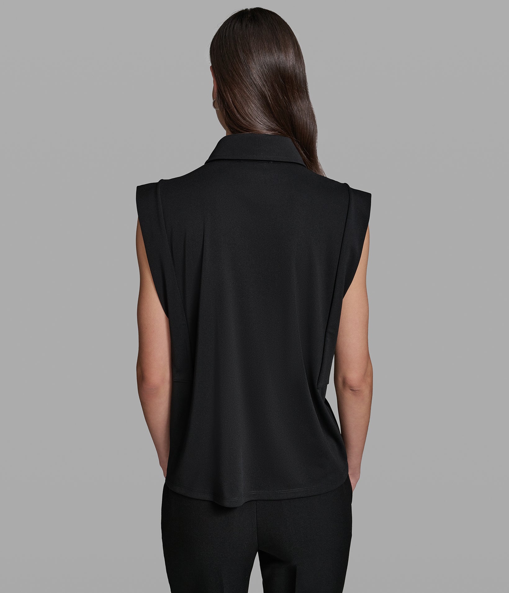 SLEEVELESS COLLARED SHIRT WITH PEARL BUTTONS View 2 | Holiday Sale SLEEVELESS COLLARED SHIRT WITH PEARL BUTTONS View 2 | Holiday Sale