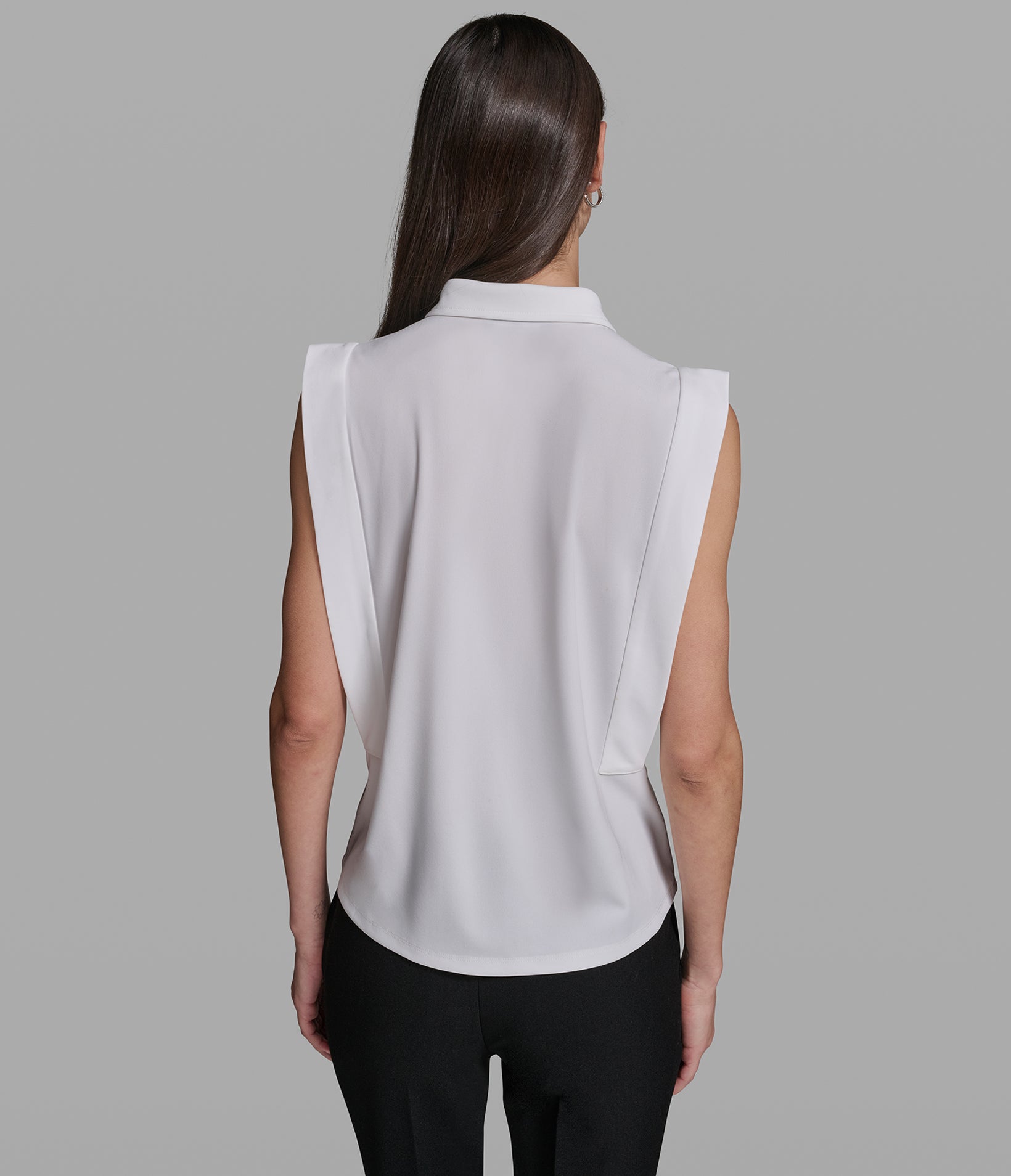 SLEEVELESS COLLARED SHIRT WITH PEARL BUTTONS View 2 | Holiday Sale SLEEVELESS COLLARED SHIRT WITH PEARL BUTTONS View 2 | Holiday Sale
