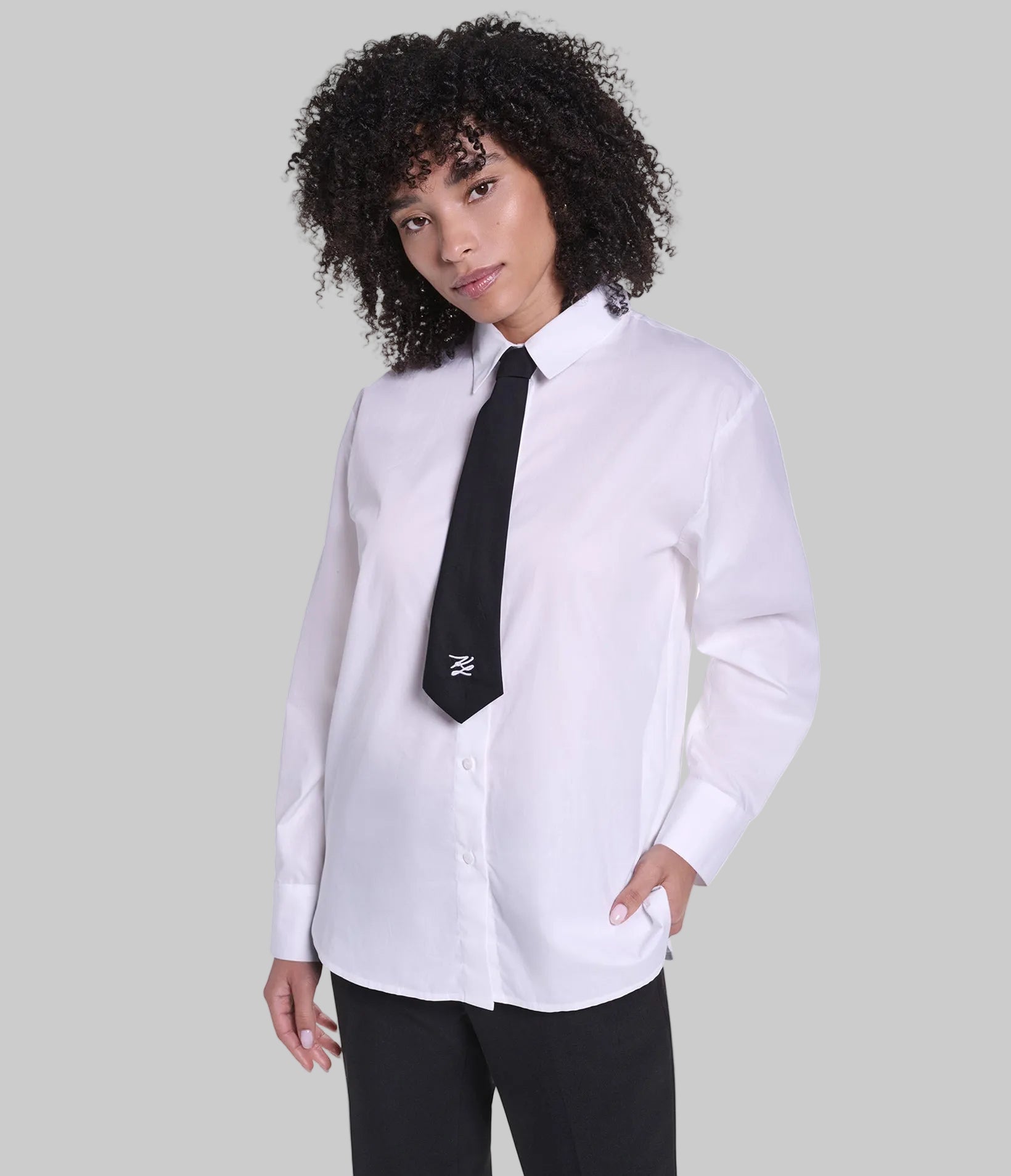 LONG SLEEVE POPLIN SHIRT WITH TIE VIEW 2 LONG SLEEVE POPLIN SHIRT WITH TIE VIEW 2