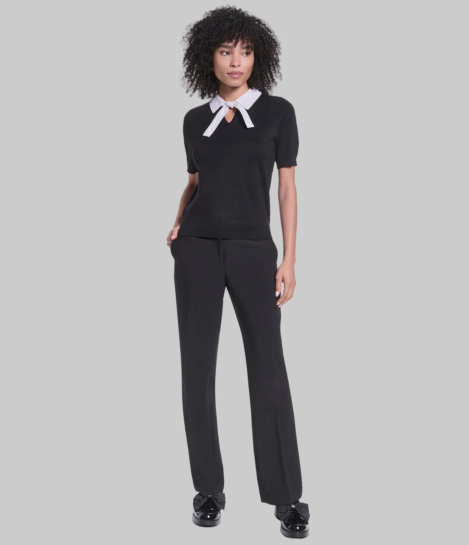 SHORT SLEEVE COLLAR BOW DETAIL SWEATER VIEW 6 SHORT SLEEVE COLLAR BOW DETAIL SWEATER VIEW 6