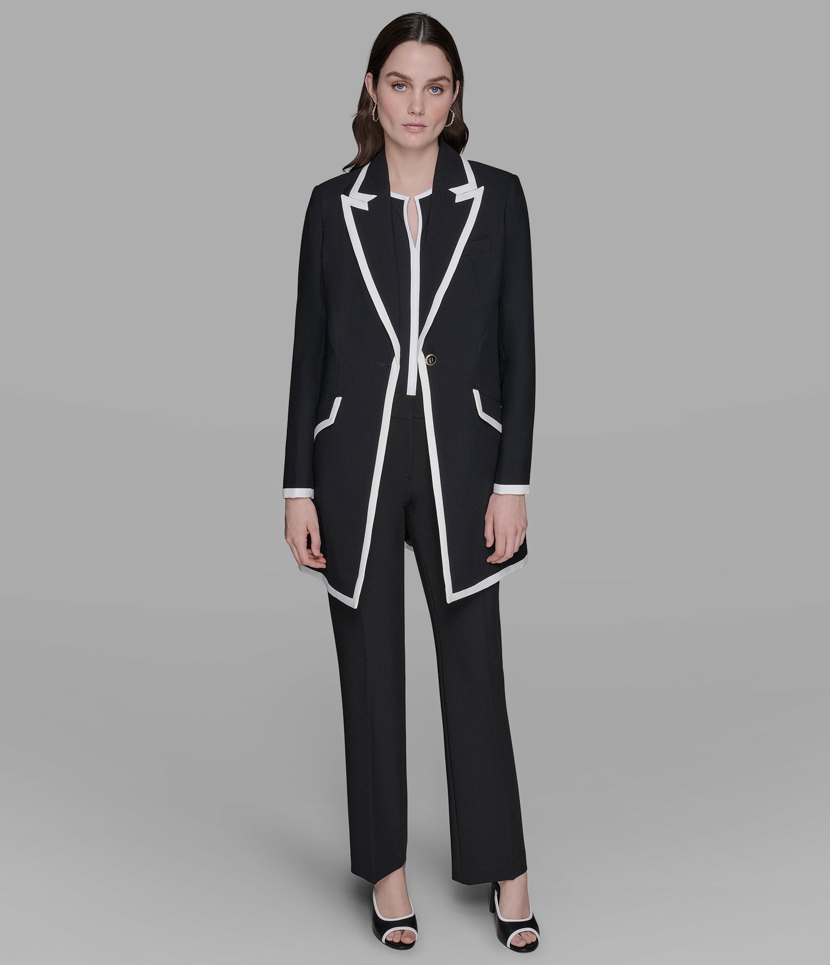 Contrast Trim Overcoat | Jackets & Blazers | Karl Lagerfeld Paris