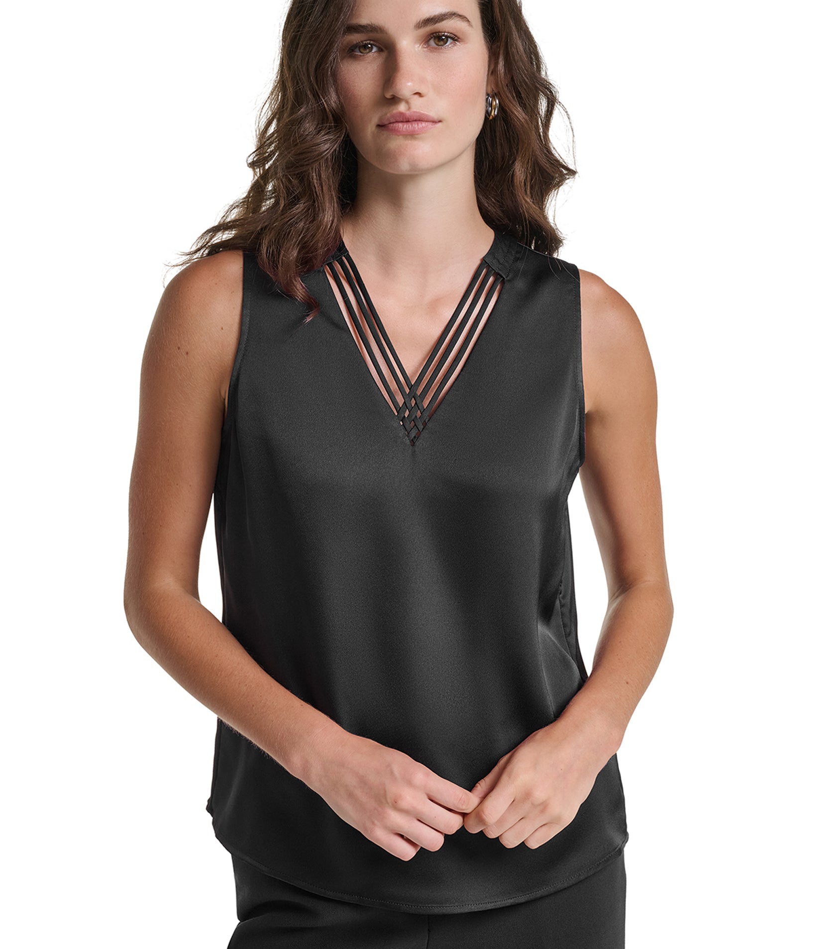 SHORT SLEEVE WOVEN TOP WITH NECK DETAILING VIEW 1 SHORT SLEEVE WOVEN TOP WITH NECK DETAILING VIEW 1