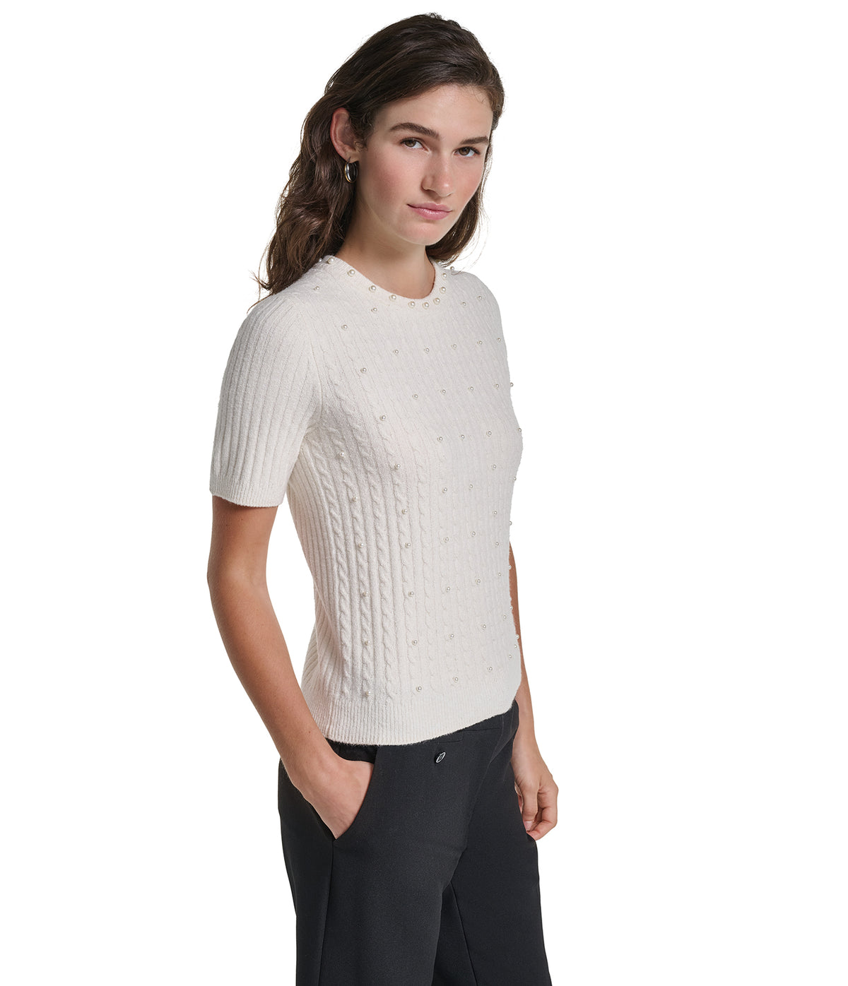 SHORT SLEEVE TOP WITH EMBOSSED PEARLS VIEW 3 SHORT SLEEVE TOP WITH EMBOSSED PEARLS VIEW 3