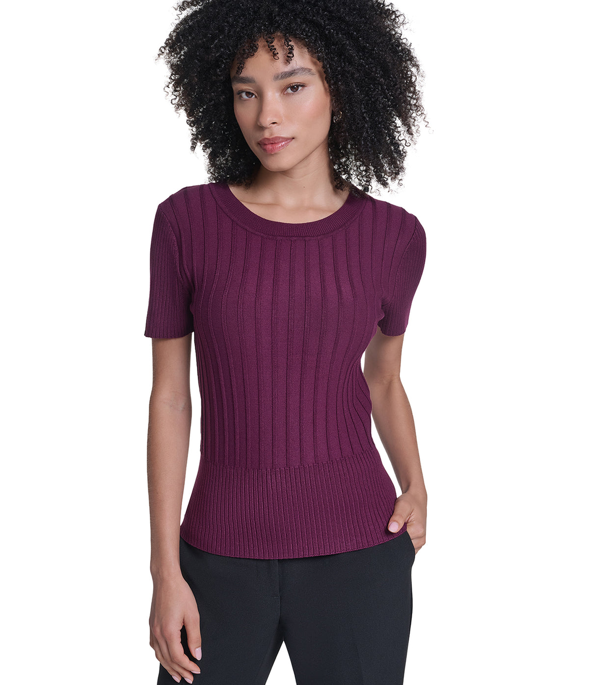SHORT SLEEVE RIBBED SWEATER VIEW 1 SHORT SLEEVE RIBBED SWEATER VIEW 1
