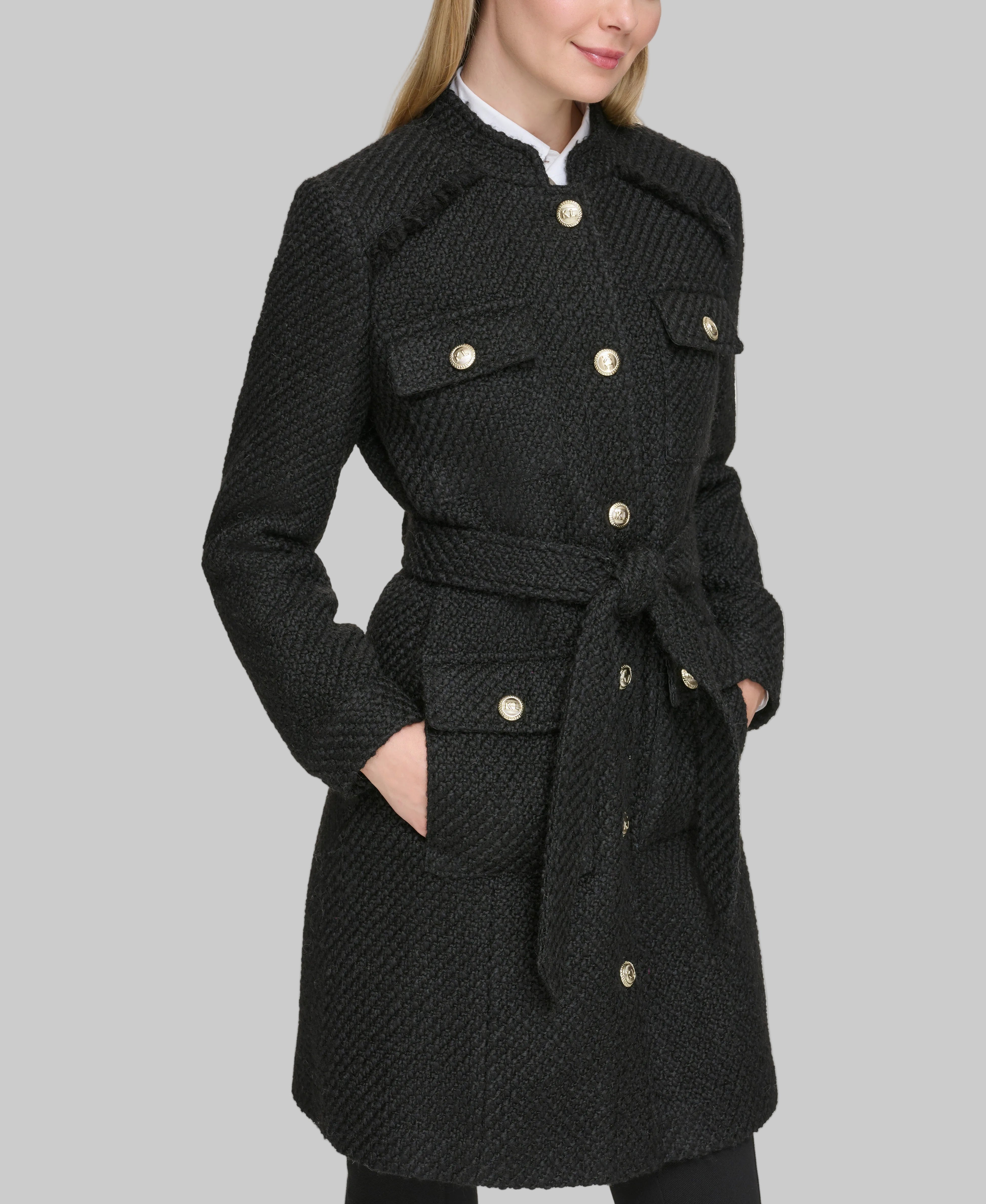 Karl Lagerfeld フーディ フリンジデザインウールコート N1558 Reversible wool-blend coat | Java-Friar Brown | Women | KARL