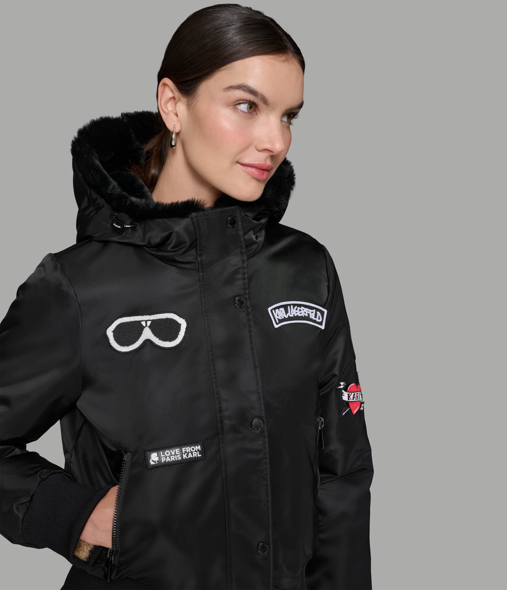 LOGO PATCH HOODED BOMBER JACKET VIEW 4 | Women's Clothing LOGO PATCH HOODED BOMBER JACKET VIEW 4 | Women's Clothing