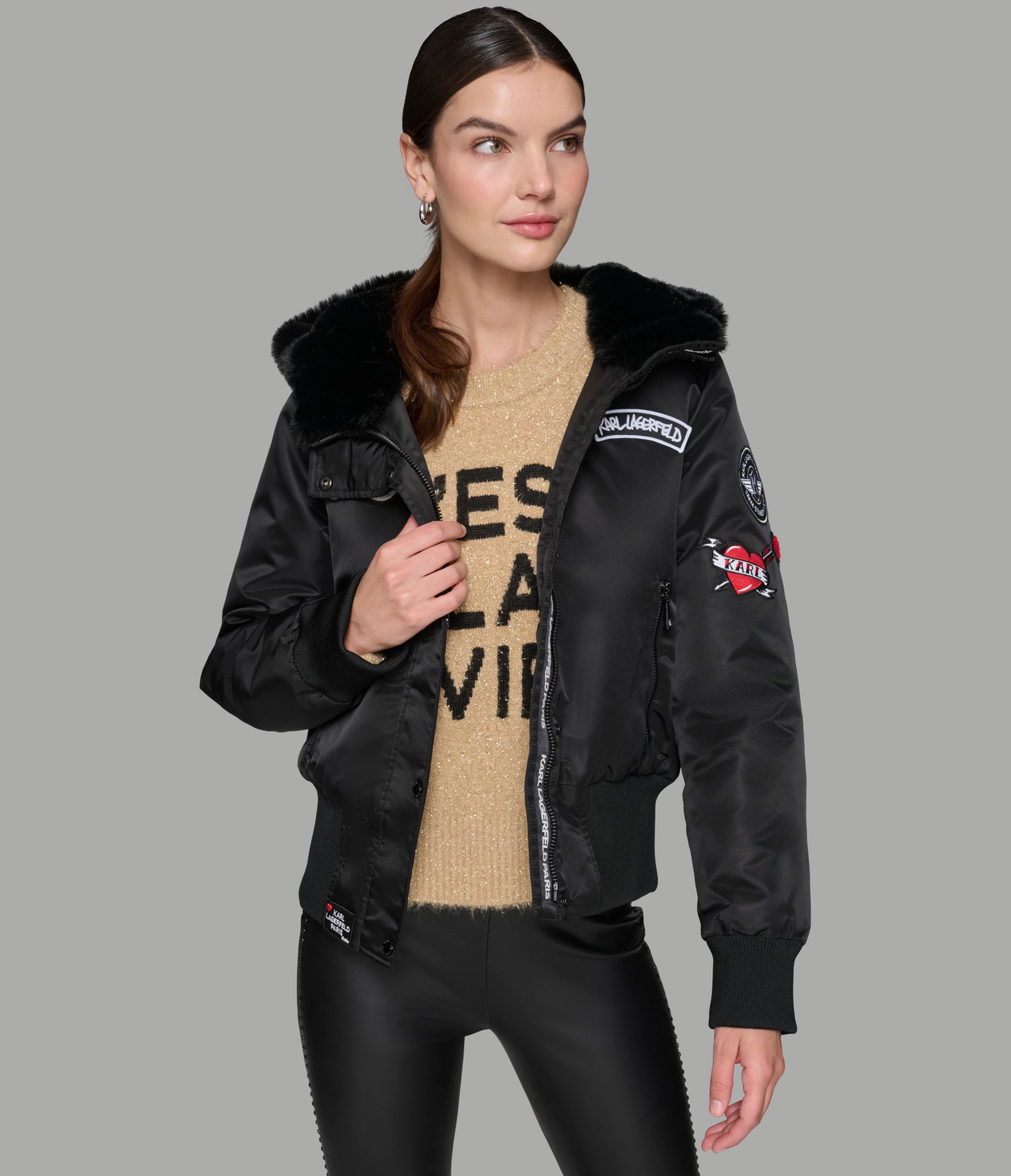 LOGO PATCH HOODED BOMBER JACKET VIEW 5 | Women's Clothing LOGO PATCH HOODED BOMBER JACKET VIEW 5 | Women's Clothing