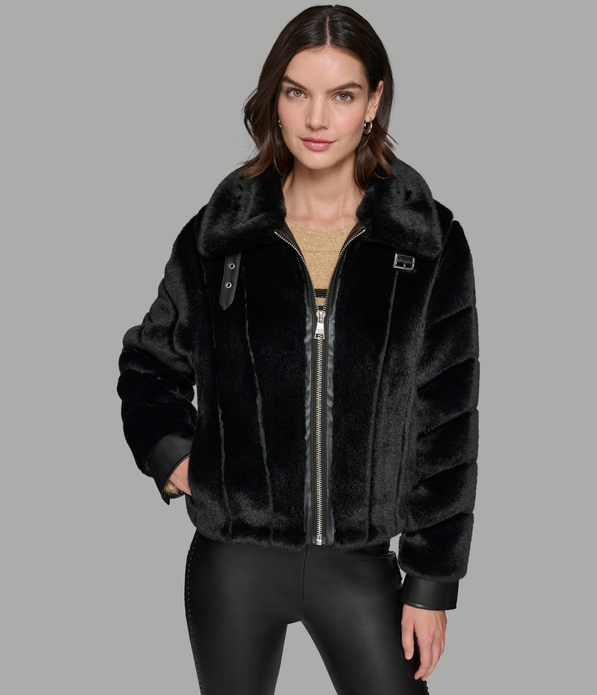 Channel Faux Mink And Pu Bomber | Outerwear | Karl Lagerfeld Paris