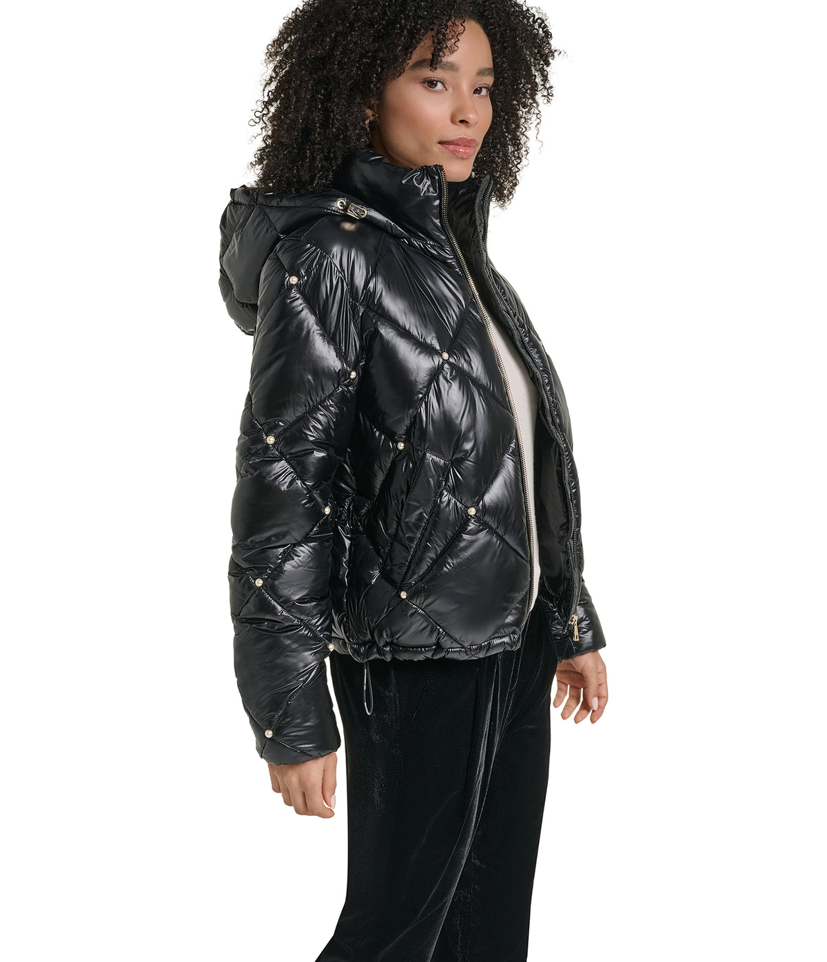 CROPPED HOODED PEARL PUFFER VIEW 3 CROPPED HOODED PEARL PUFFER VIEW 3