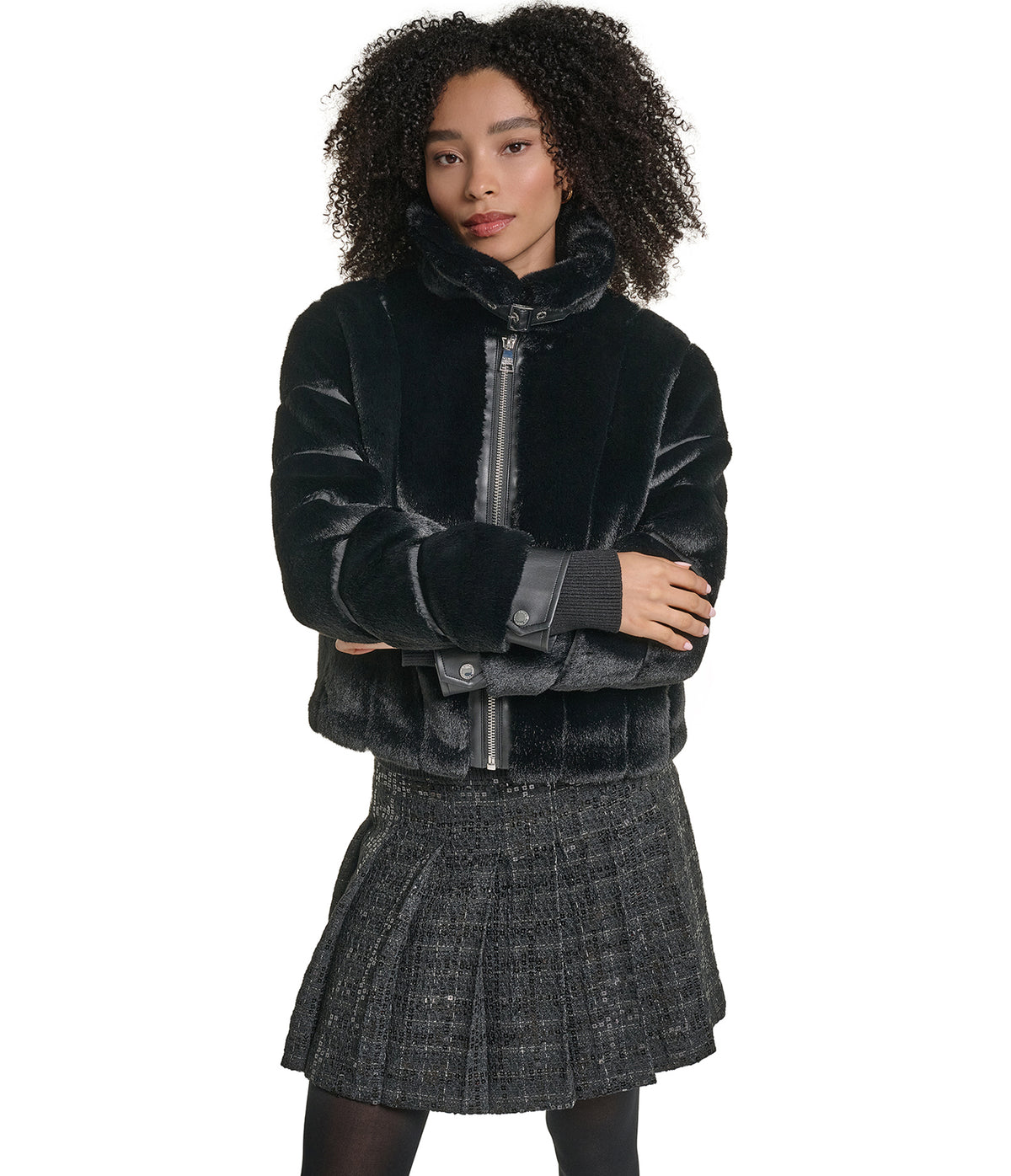 CROPPED FAUX MINK CHANNEL BOMBER View 1 | Women's Faux Fur Jackets CROPPED FAUX MINK CHANNEL BOMBER View 1 | Women's Faux Fur Jackets