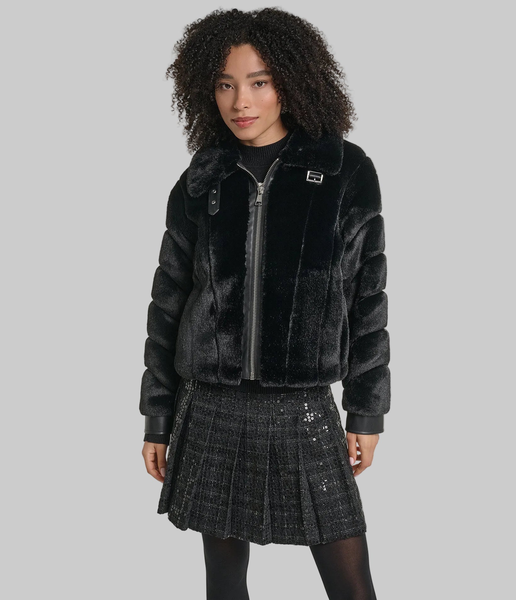 CHANNEL FAUX MINK AND PU BOMBER VIEW 4 CHANNEL FAUX MINK AND PU BOMBER VIEW 4