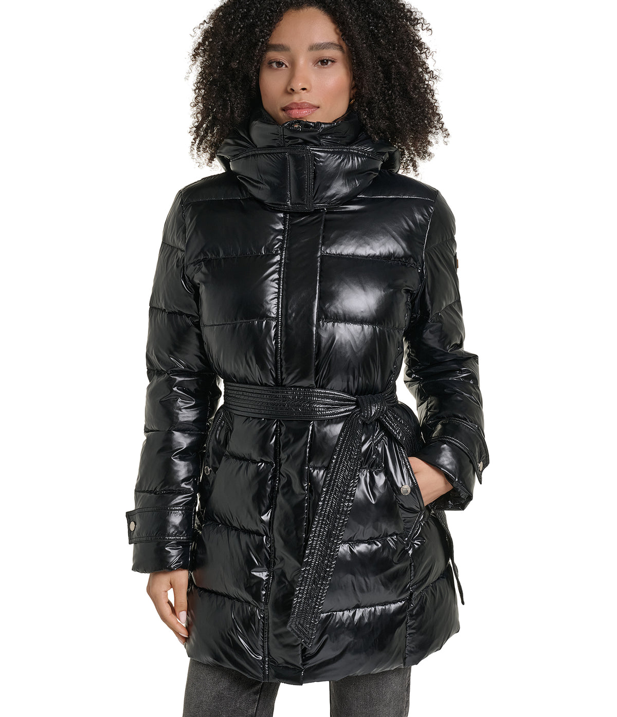 HOODED BELTED HYBRID DOWN PUFFER VIEW 4 | Women's Clothing HOODED BELTED HYBRID DOWN PUFFER VIEW 4 | Women's Clothing