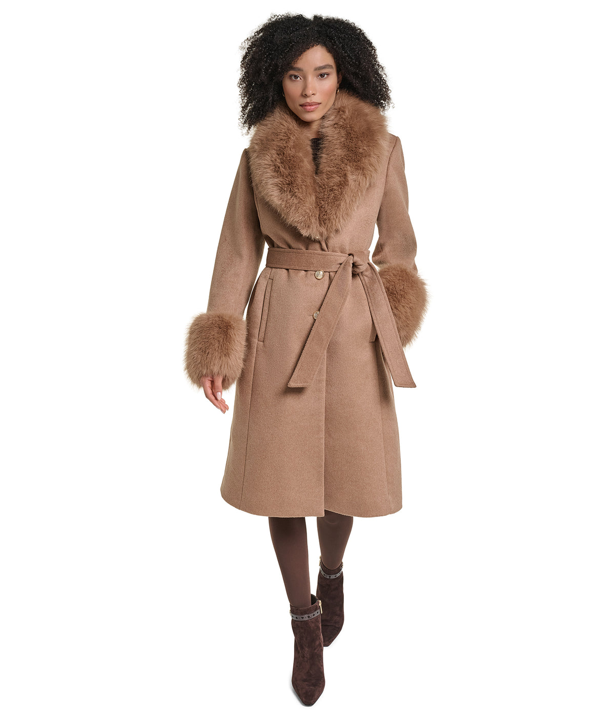 WOOL COAT WITH FAUX FUR COLLAR CUFFS VIEW 4 WOOL COAT WITH FAUX FUR COLLAR CUFFS VIEW 4