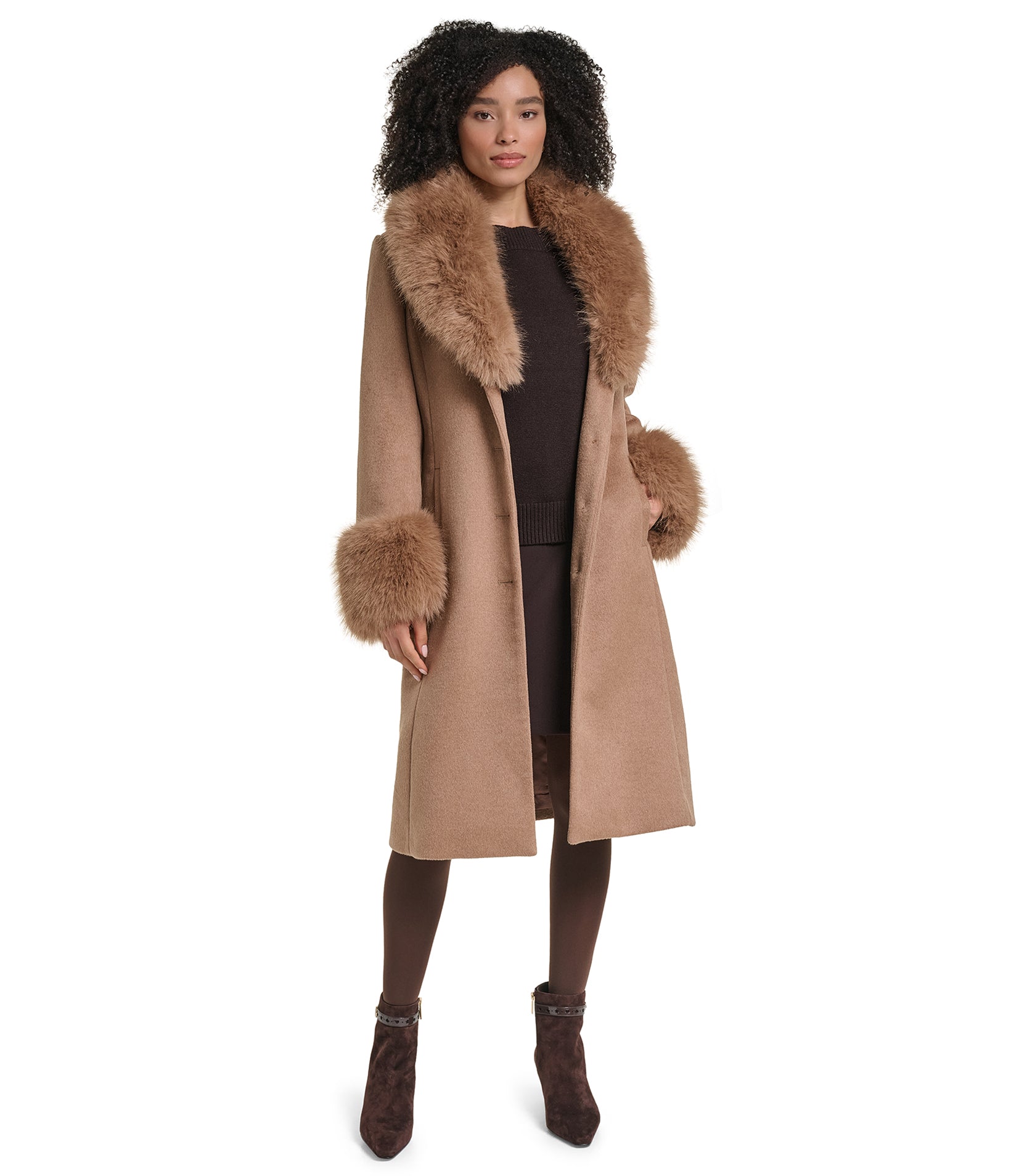 WOOL COAT WITH FAUX FUR COLLAR CUFFS VIEW 5 WOOL COAT WITH FAUX FUR COLLAR CUFFS VIEW 5