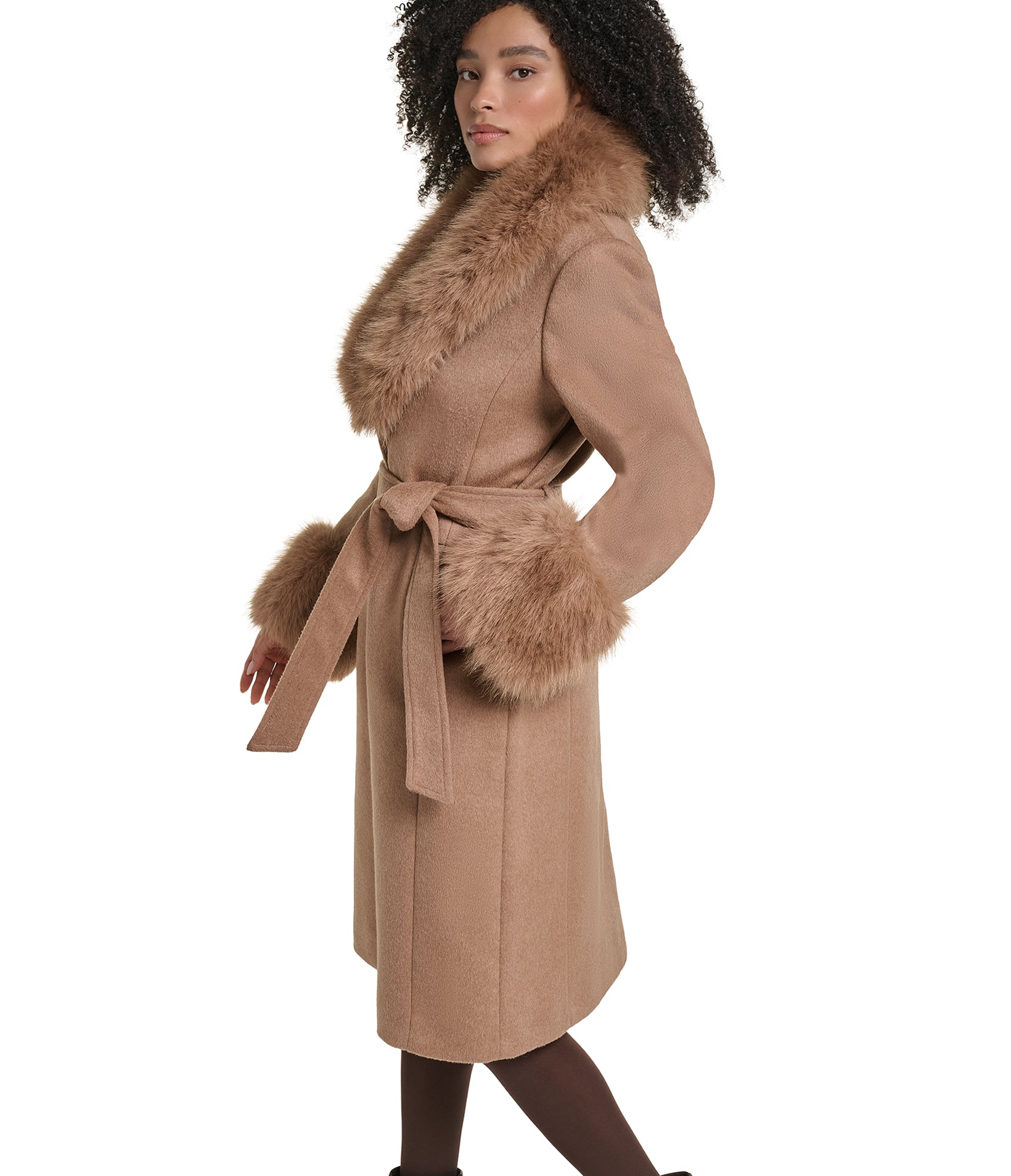 WOOL COAT WITH FAUX FUR COLLAR CUFFS VIEW 3 WOOL COAT WITH FAUX FUR COLLAR CUFFS VIEW 3