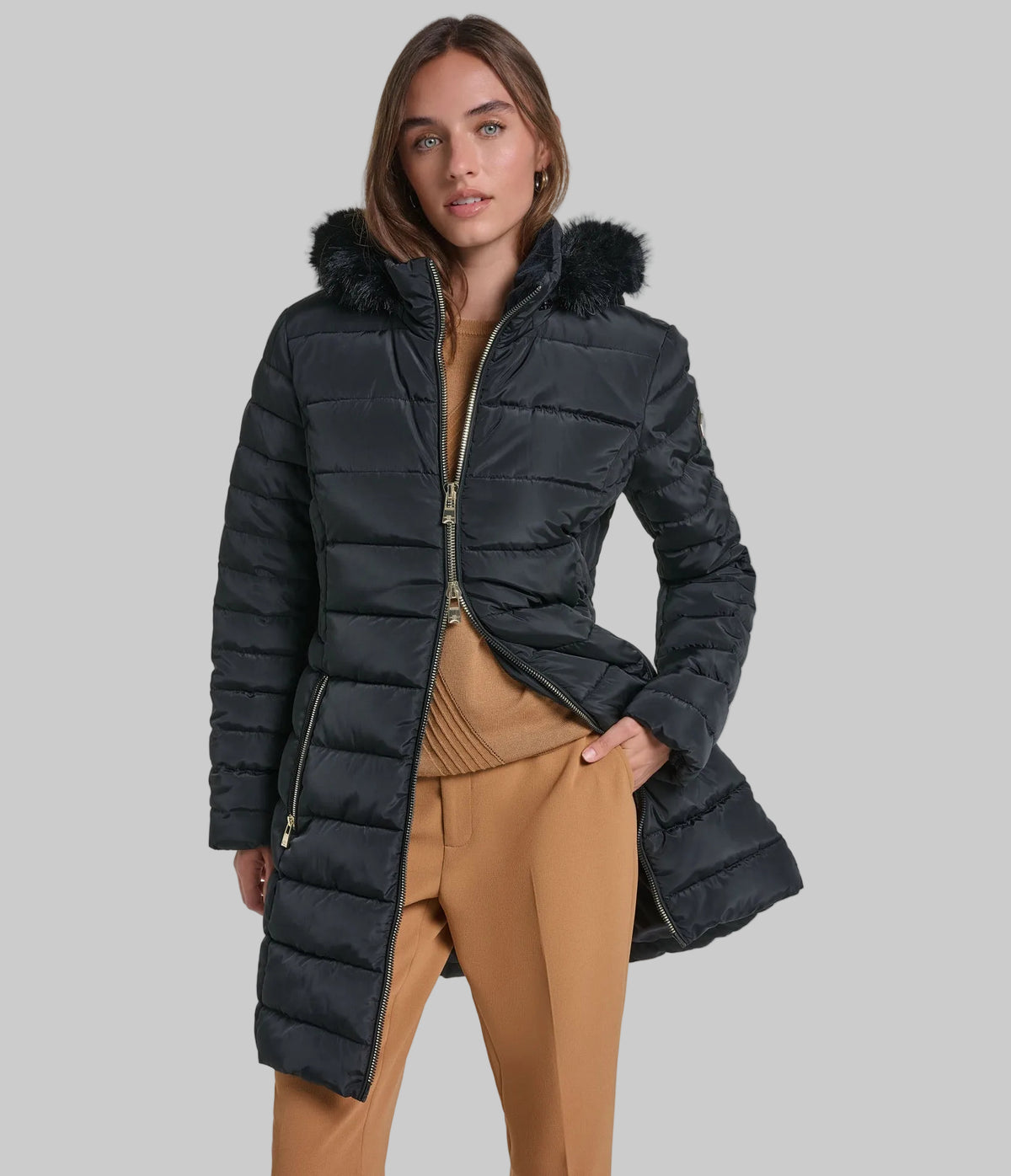 FAUX FUR HOODED MIDI PUFFER VIEW 2 FAUX FUR HOODED MIDI PUFFER VIEW 2