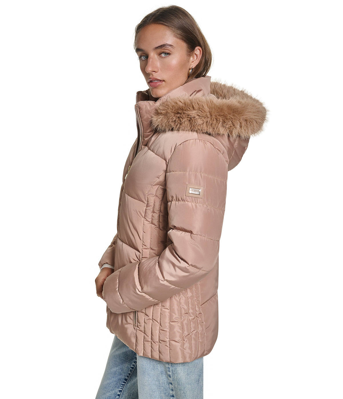 FAUX FUR TRIM HOODED SHORT PUFFER VIEW 3 FAUX FUR TRIM HOODED SHORT PUFFER VIEW 3