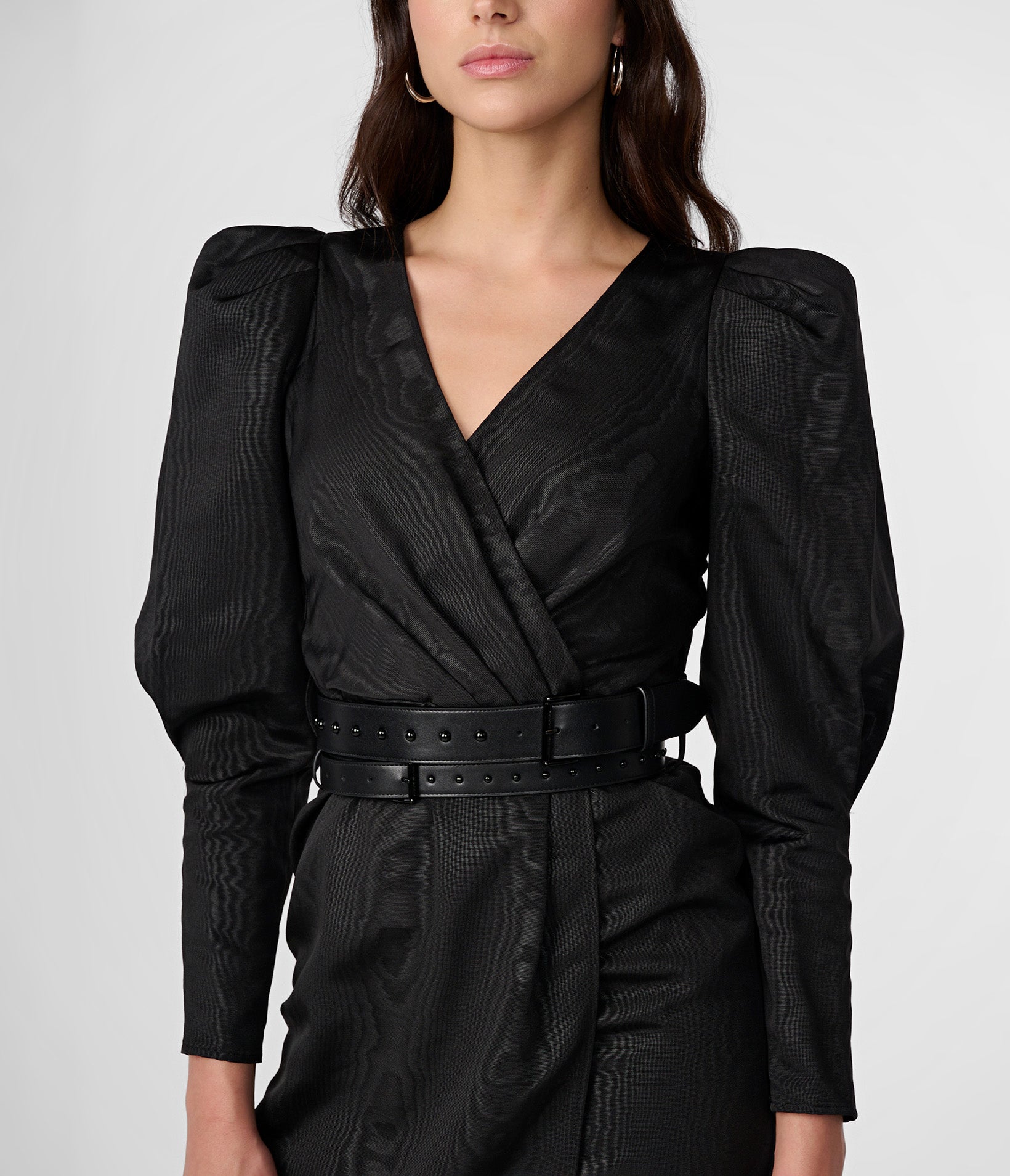 PUFF SLEEVE BELTED WRAP DRESS