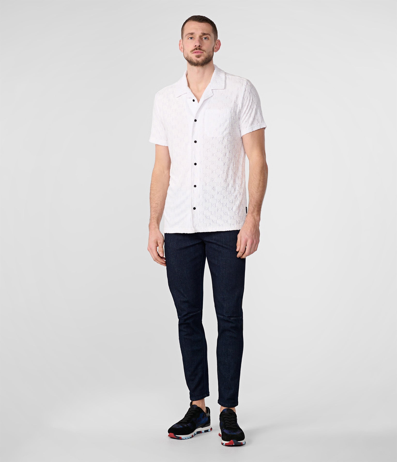 KL FRENCH TERRY SHORT SLEEVE BUTTON DOWN