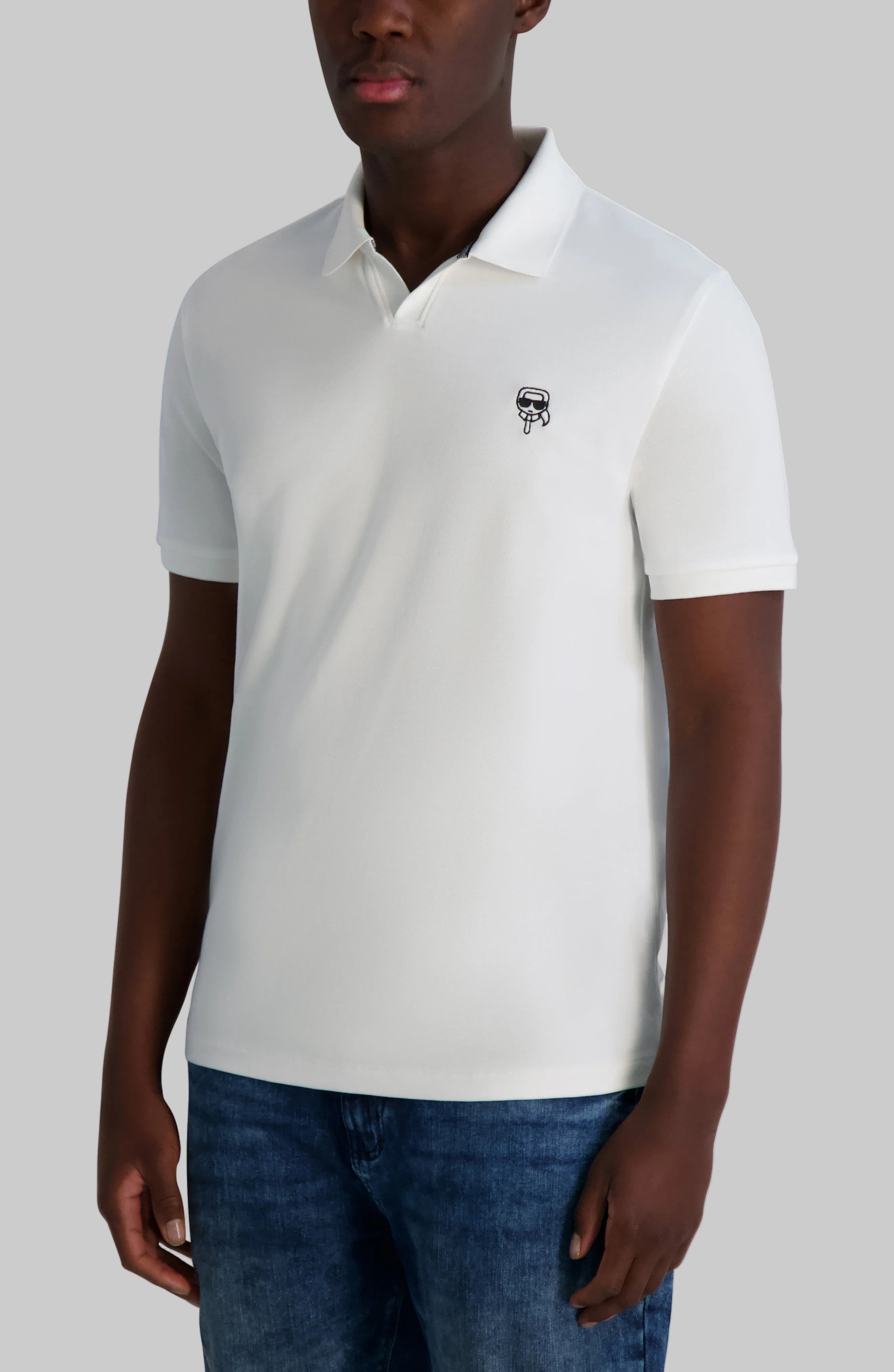 PIQUE JOHNNY POLO WITH KARL HEAD PATCH VIEW 3 | Men's Clothing PIQUE JOHNNY POLO WITH KARL HEAD PATCH VIEW 3 | Men's Clothing