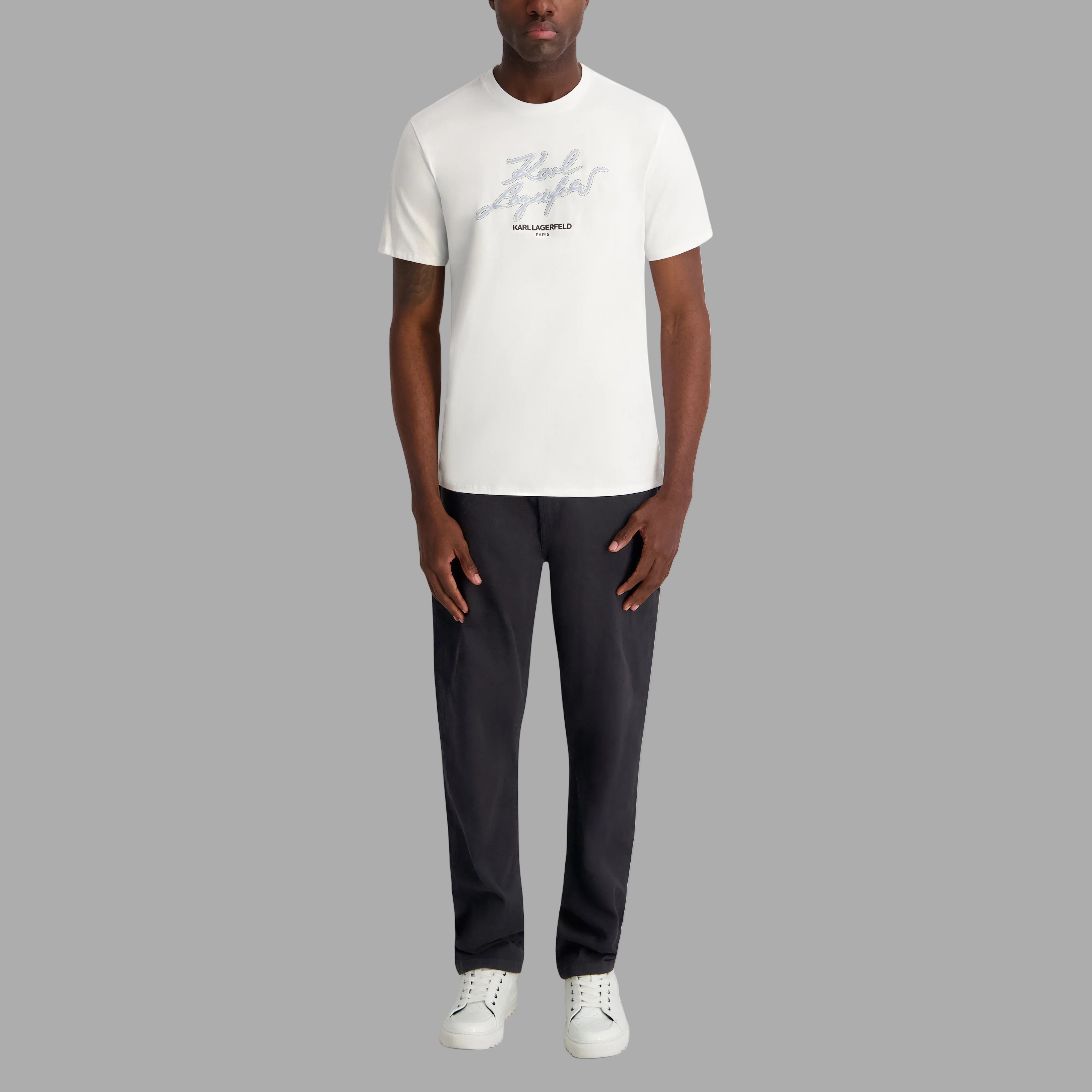 KARL LAGERFELD FAUX EMBROIDERED SIGNATURE TEE VIEW 4 | Men's Clothing KARL LAGERFELD FAUX EMBROIDERED SIGNATURE TEE VIEW 4 | Men's Clothing