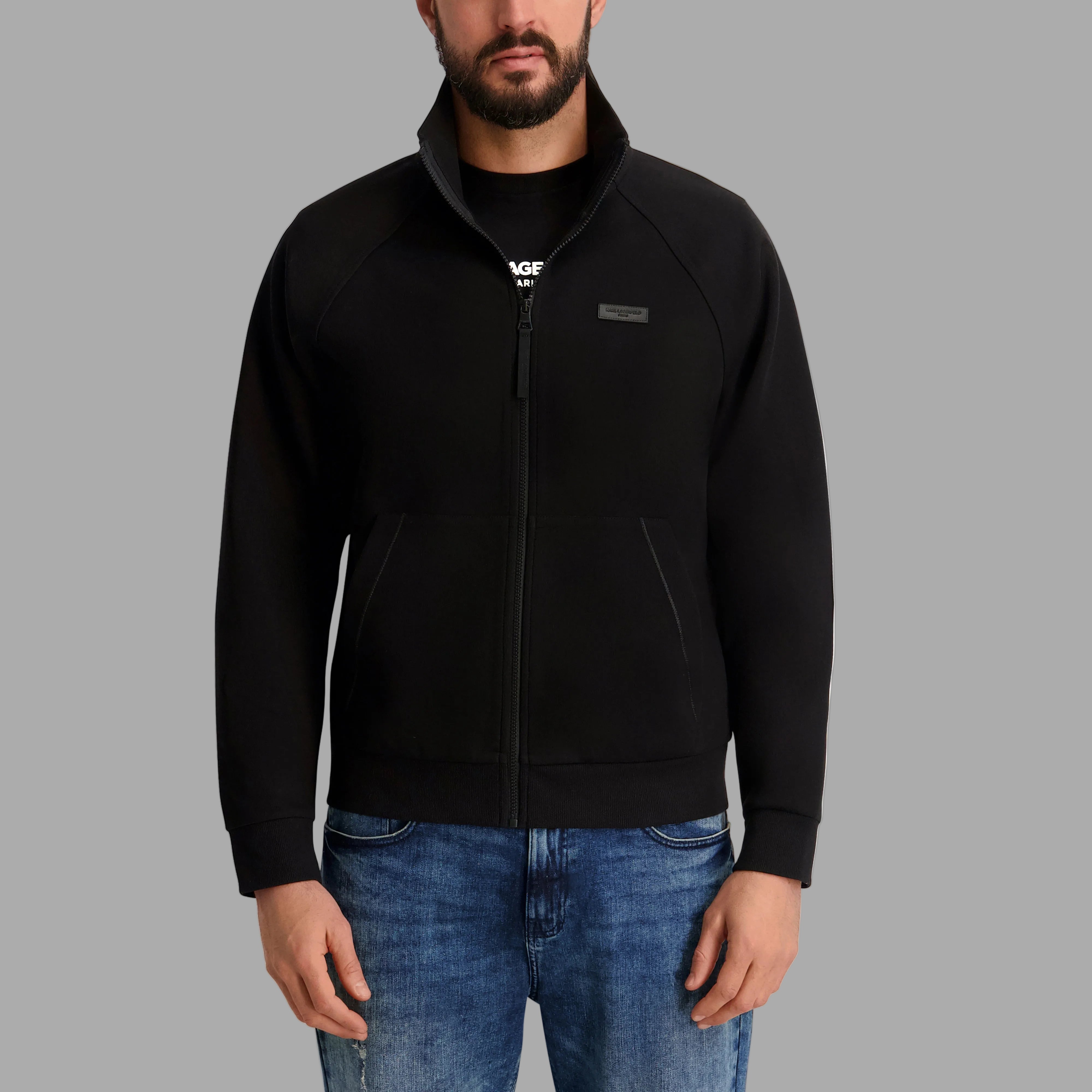 PONTE TRACK JACKET WITH LEATHER LOGO PATCH View 1 | Men's Clothing PONTE TRACK JACKET WITH LEATHER LOGO PATCH View 1 | Men's Clothing