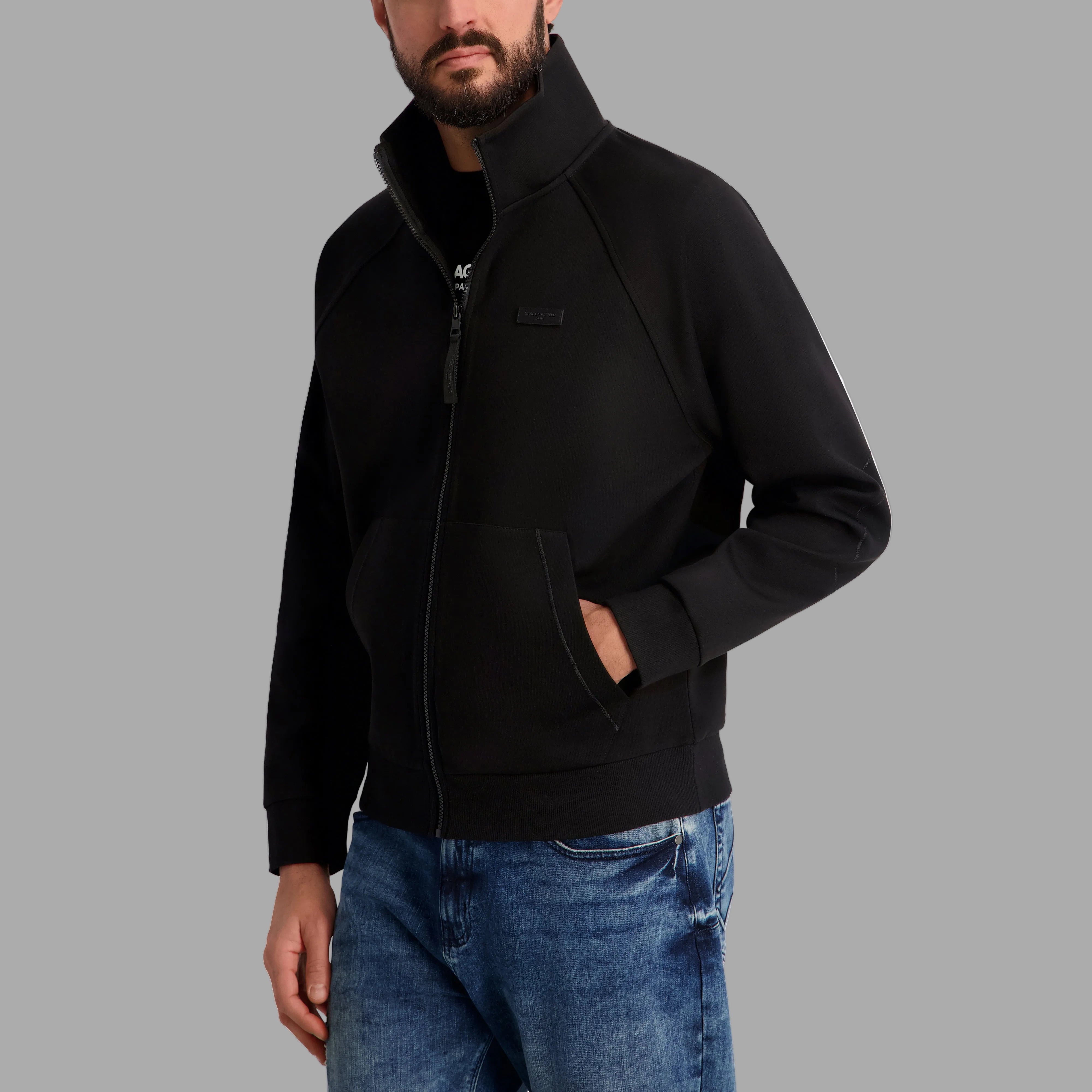 PONTE TRACK JACKET WITH LEATHER LOGO PATCH VIEW 3 | Men's Clothing PONTE TRACK JACKET WITH LEATHER LOGO PATCH VIEW 3 | Men's Clothing