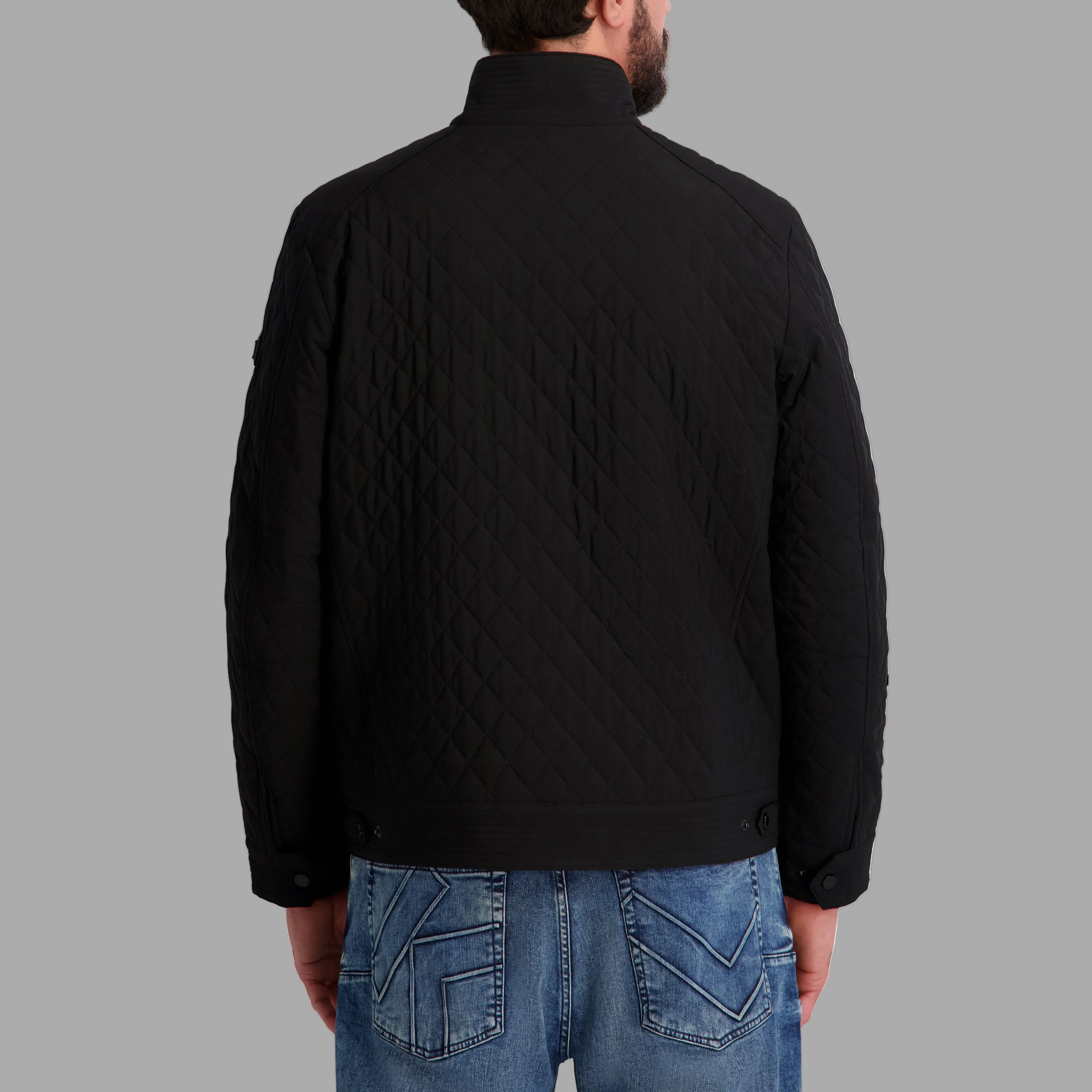 BANDED COLLAR DIAMOND QUILT ZIP FRONT JACKET View 2 | Men's Clothing BANDED COLLAR DIAMOND QUILT ZIP FRONT JACKET View 2 | Men's Clothing